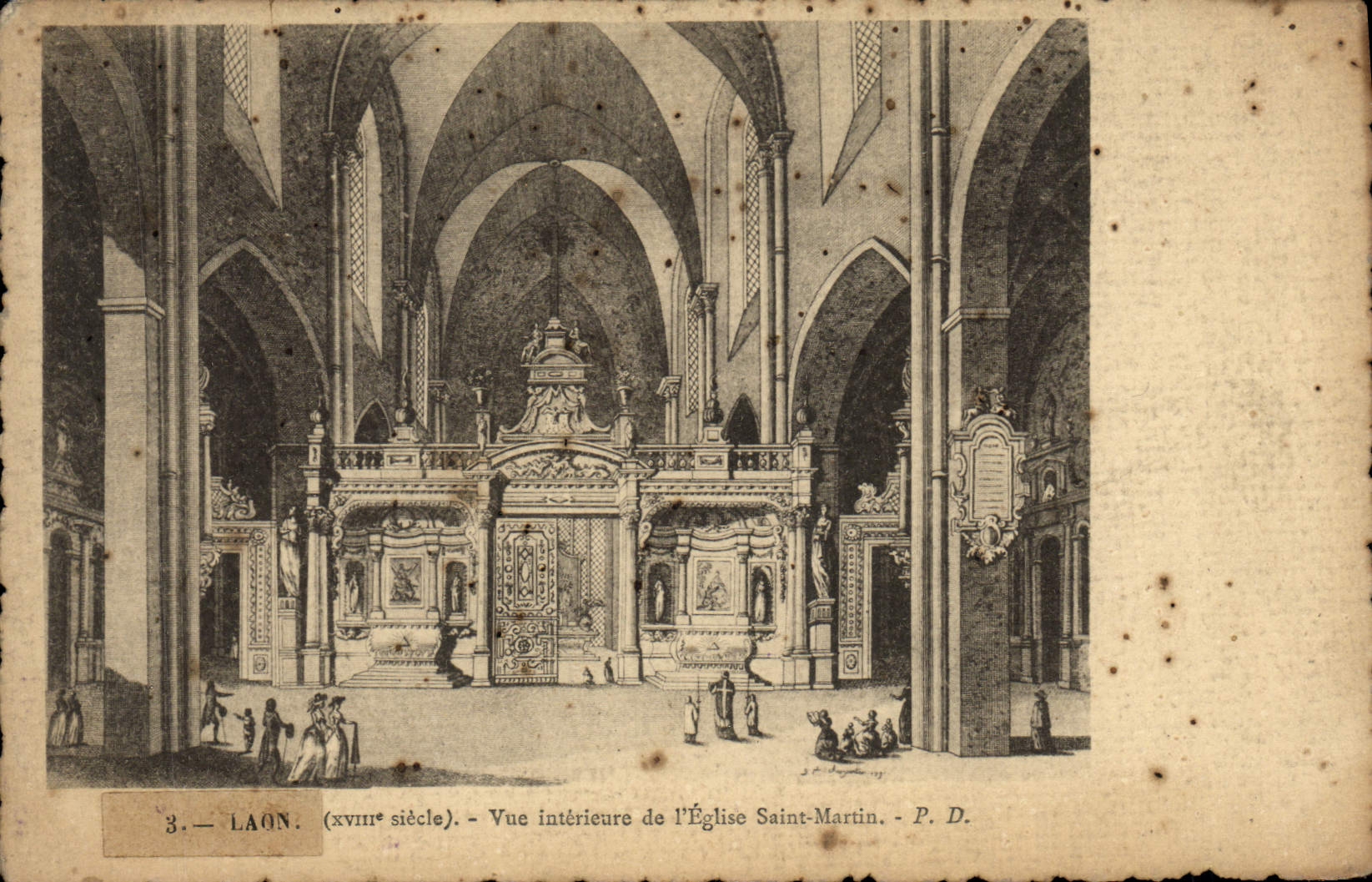 VINTAGE POSTCARD Laon Seen Interior of the Church Martin Saint