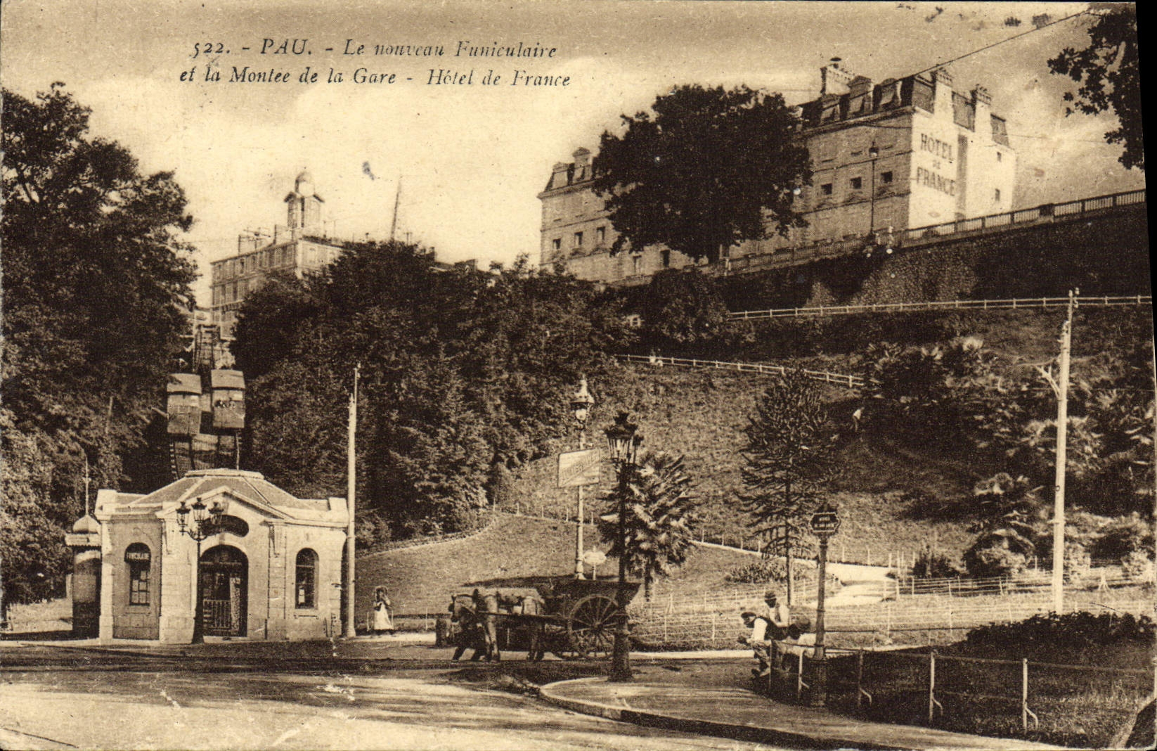 VINTAGE POSTCARD Pau the new Funicular And Rise Of the Station Hotel of France