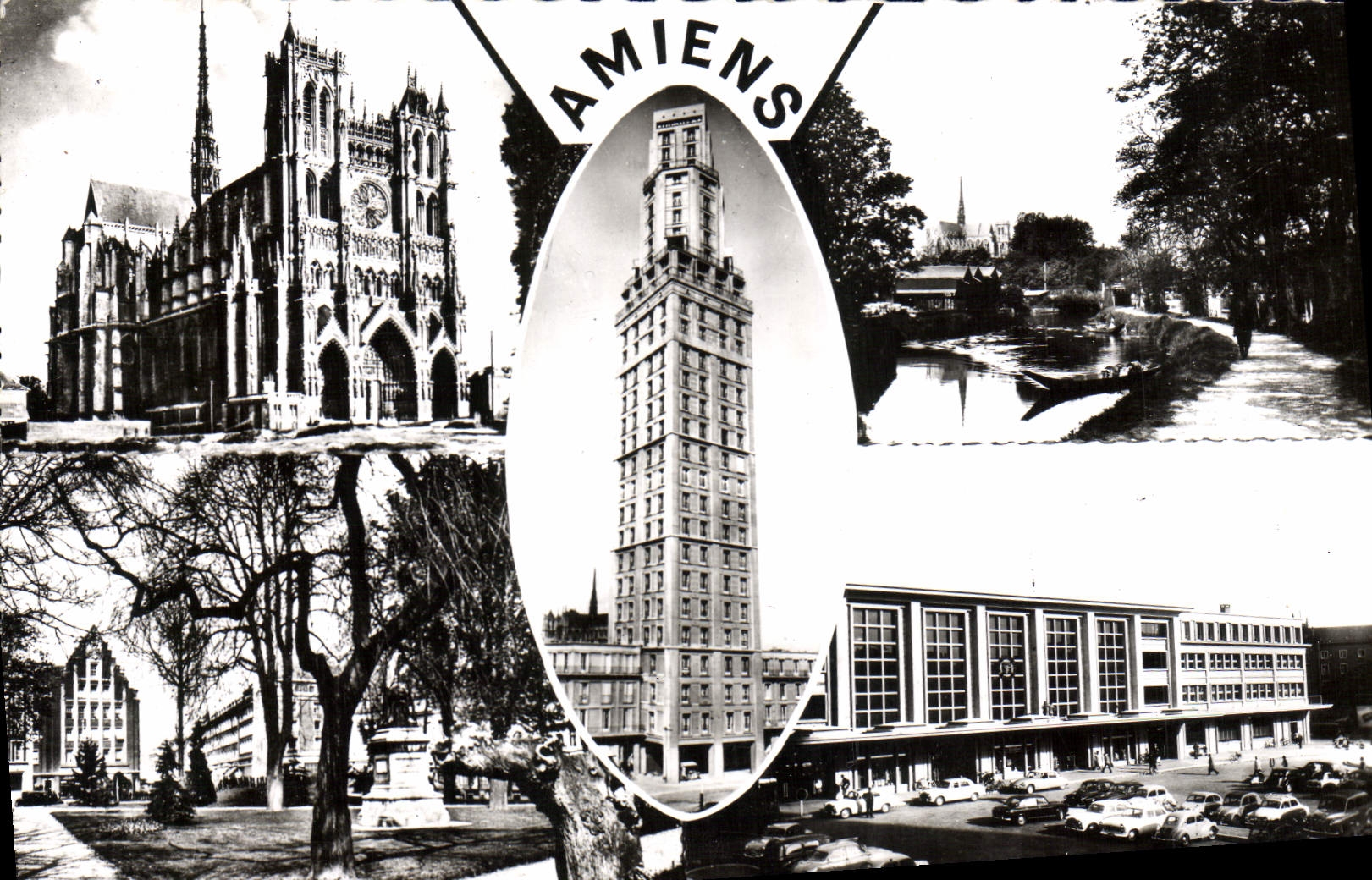 MODERN CARD Amiens the Tower perret edges of the Sum the public garden Train station of North