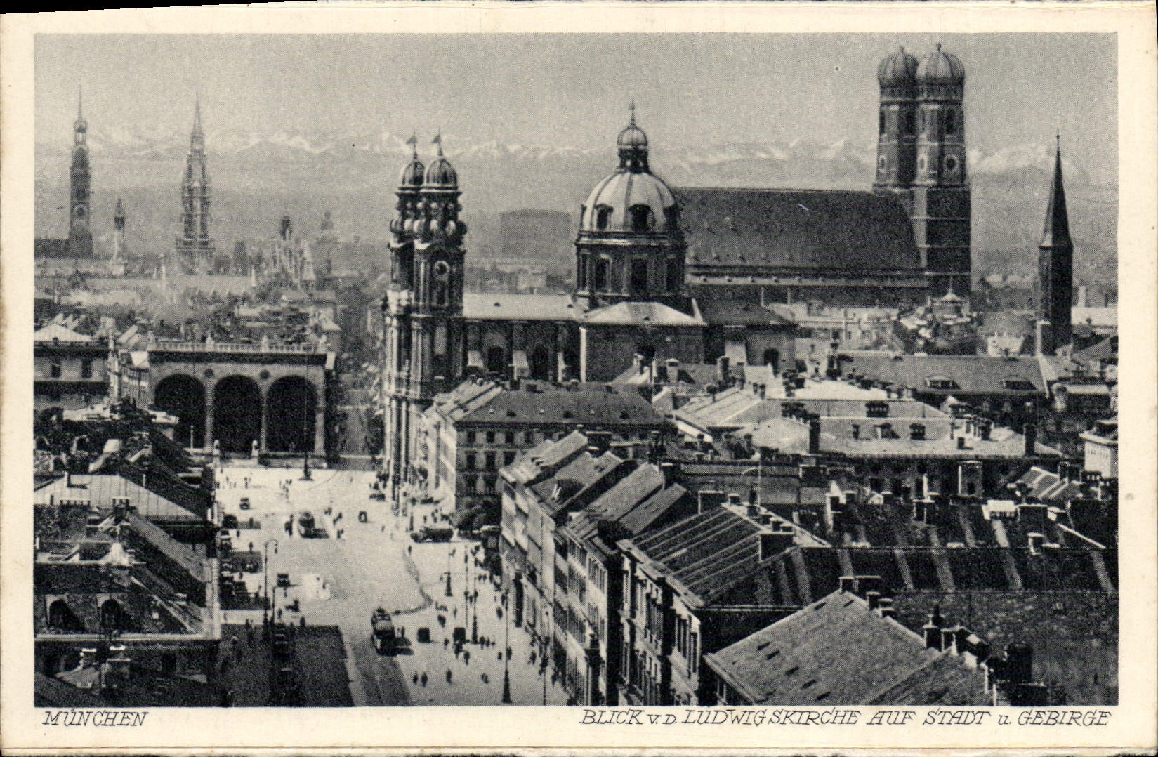 VINTAGE POSTCARD Munchen Blick Ludwigskirche Auf Stadt U Gebirge