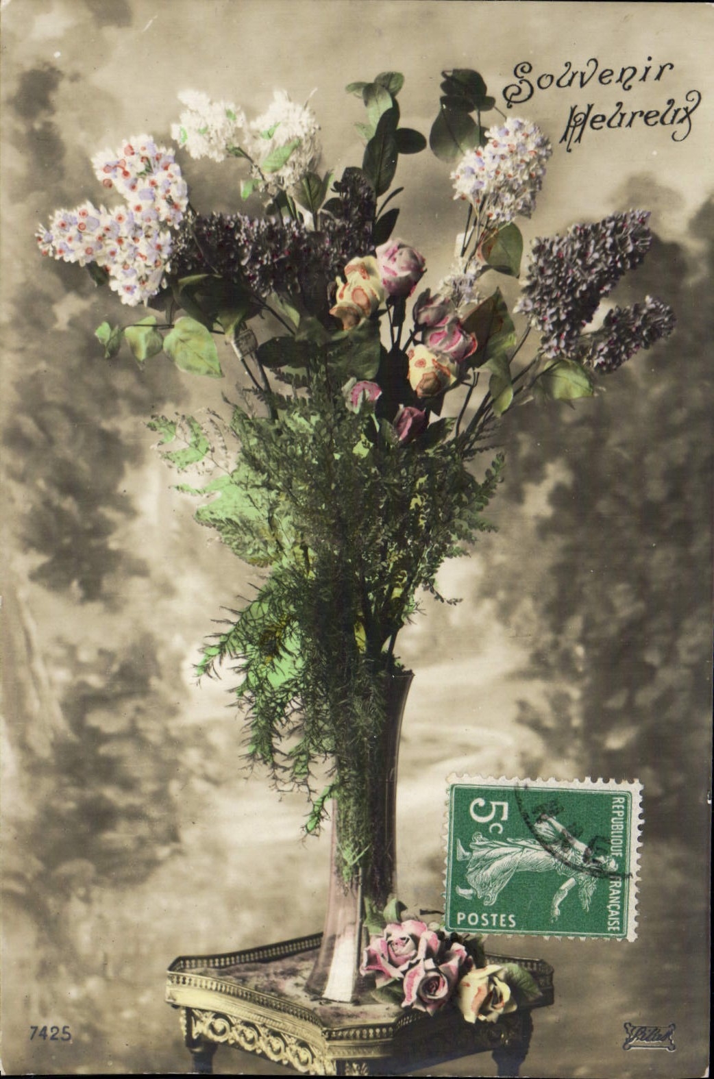 VINTAGE POSTCARD To remember Happy Flowers