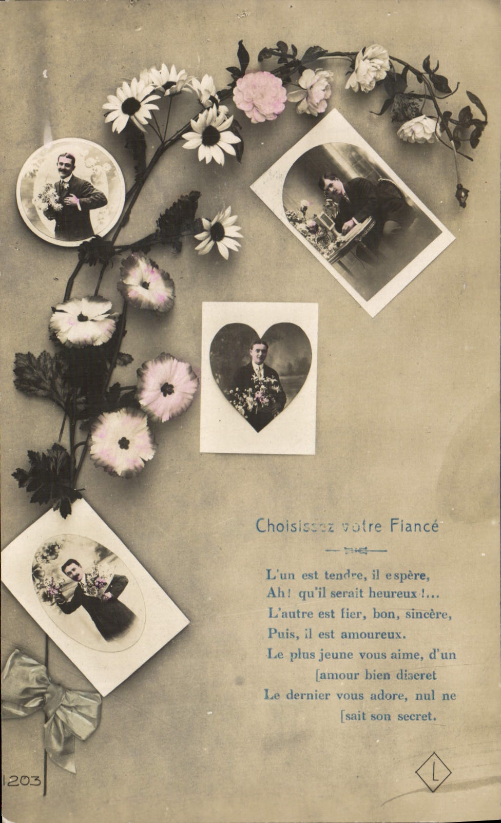 VINTAGE POSTCARD Flowers Man