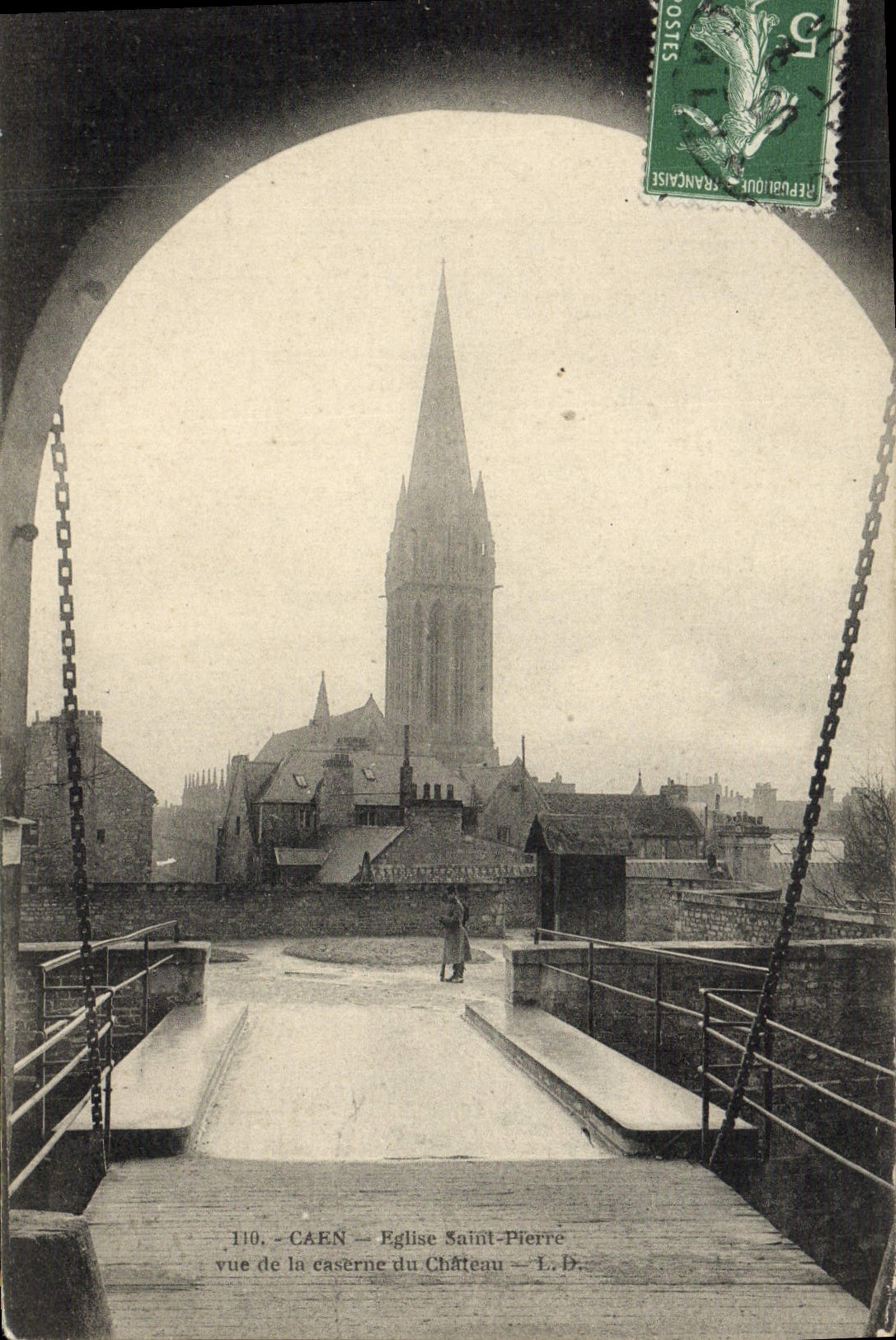 VINTAGE POSTCARD Caen Church Saint Pierre Seen Of the Barracks
