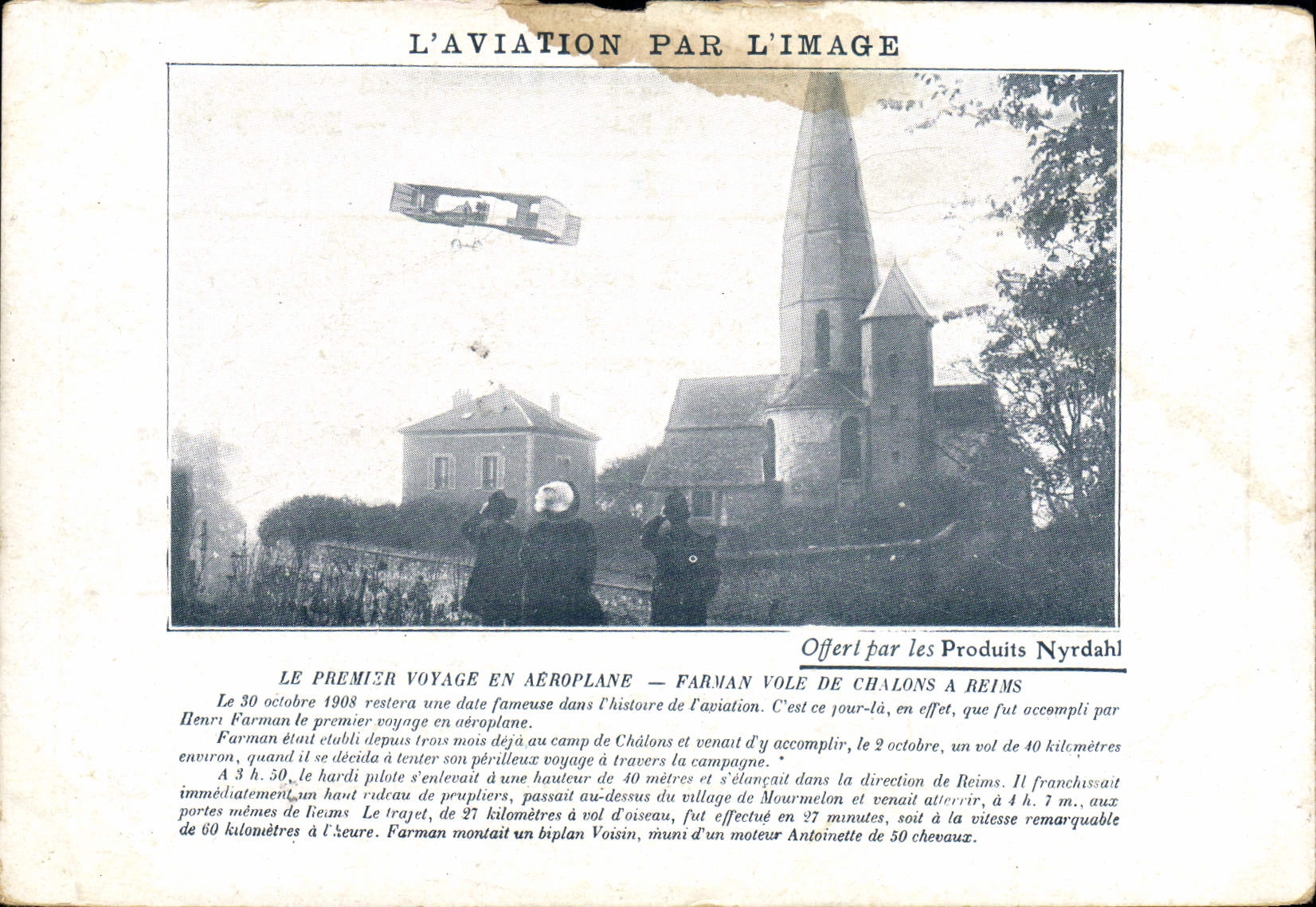 CPA Aviation Avion Premier voyage an aeroplane Farman vole de Chalons a Reims 