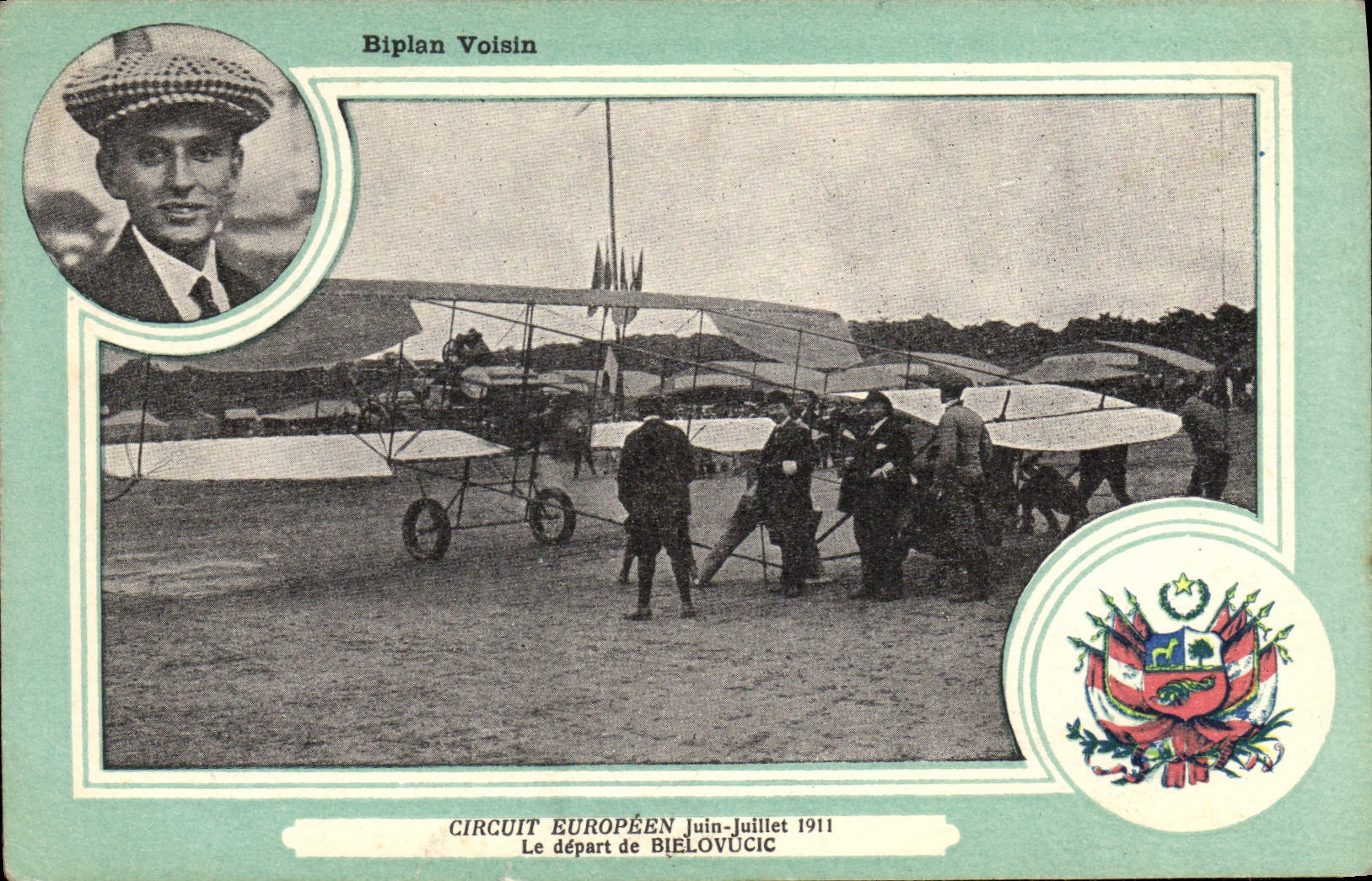 CPA Aviation Avion Biplan Voisin Circuit europeen Juin Juillet 1911 Le depart de Bielovucic 