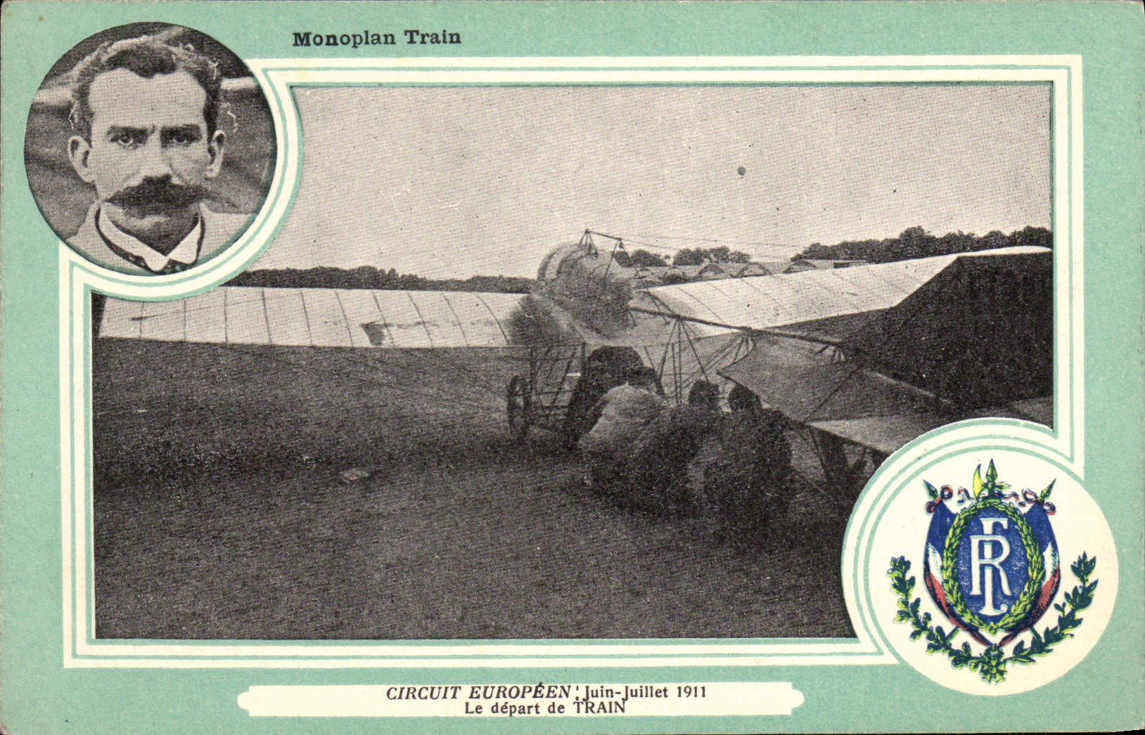 CPA Aviation Avion Monoplan Train Circuit europeen Juin Juillet 1911 Le depart de Train 