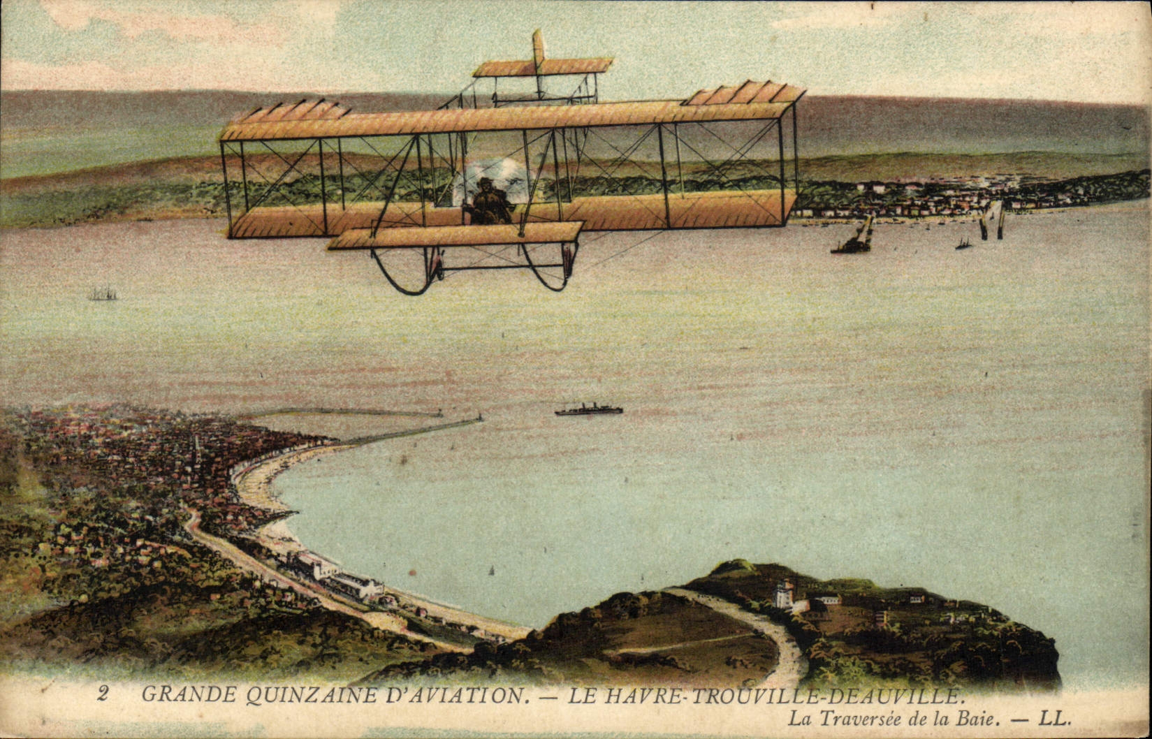 CPA Aviation Avion Grande quinzaine d'aviation Le Havre Trouville Deauville La traversee de la baie 