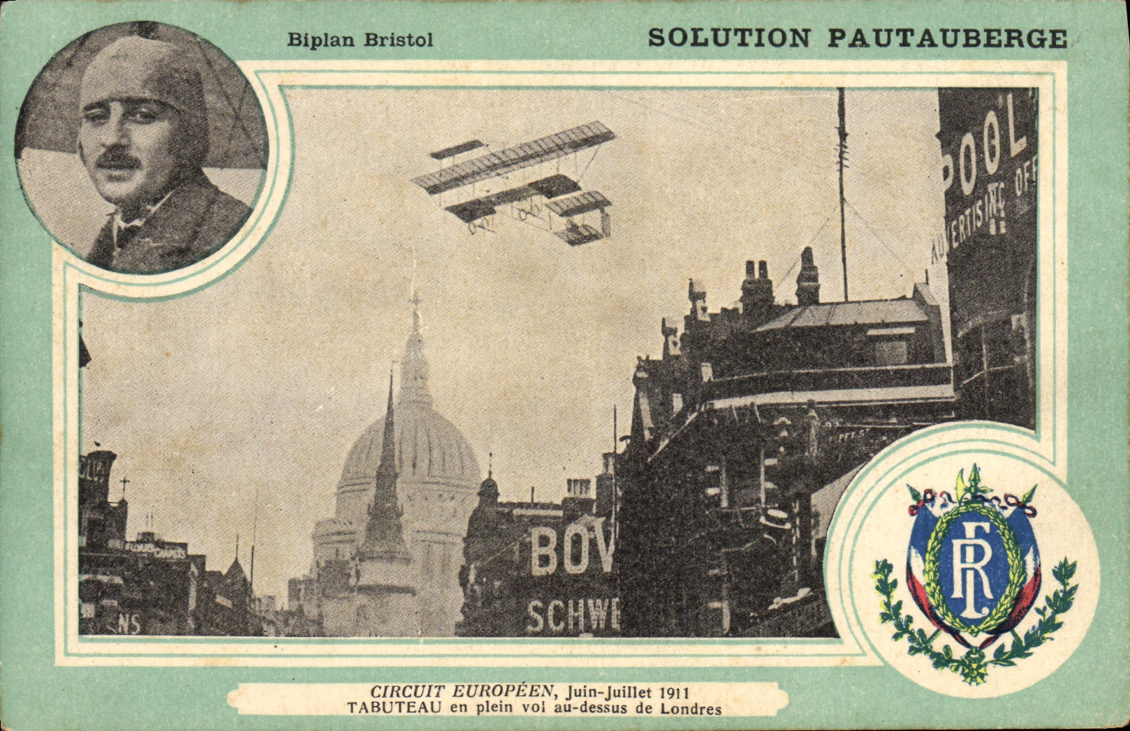CPA Aviation Avion Biplan Bristol Solution Pautauberge Circuit europeen Juin Juillet 1911 Tabuteau London Londres