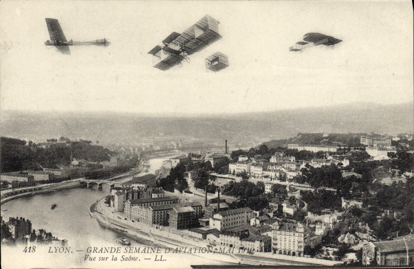 CPA Aviation Avion Grande semaine d'aviation Vue sur la Saone 