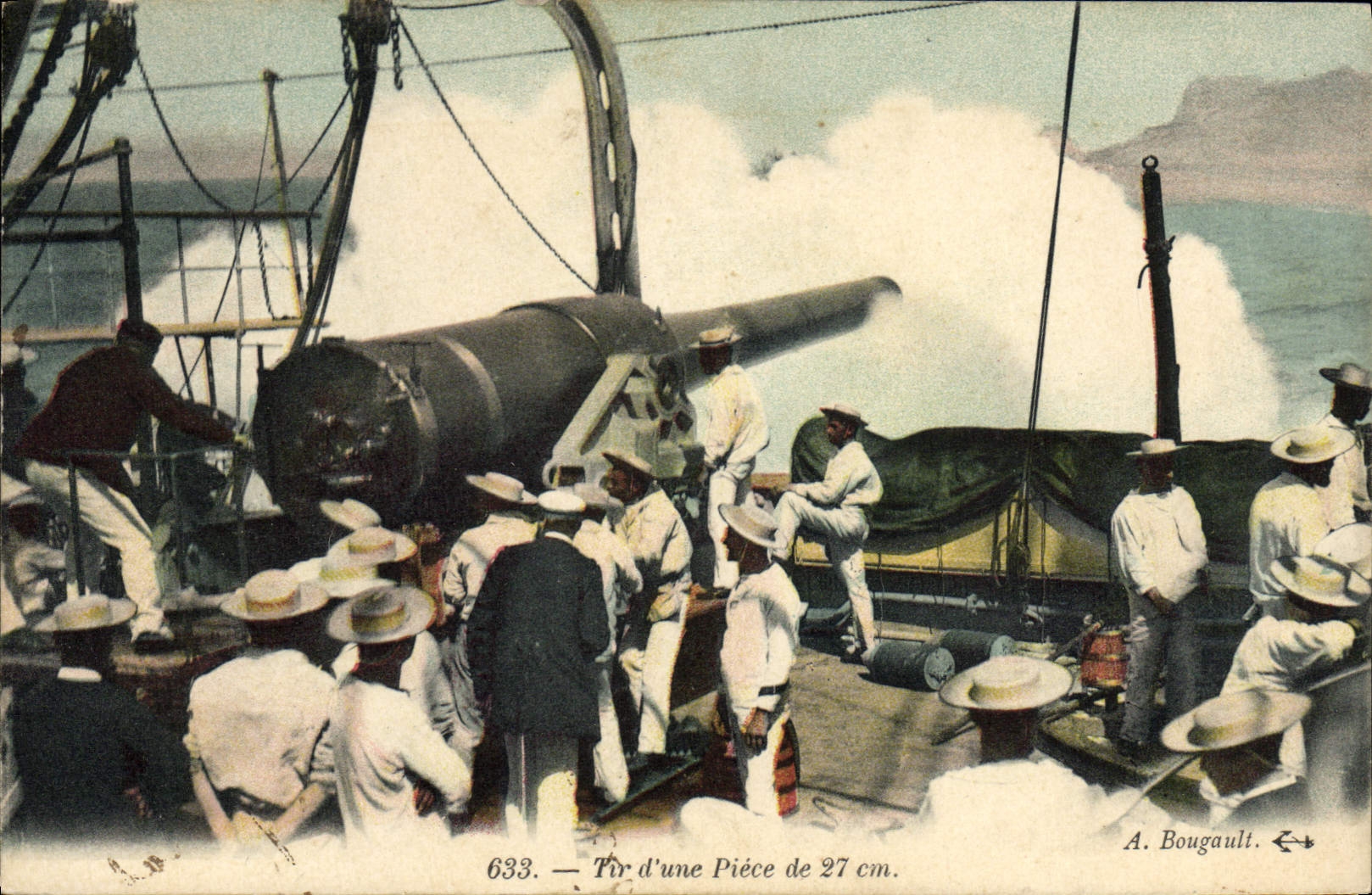 CPA Bateau Guerre Tir d'une piece de 27 cm