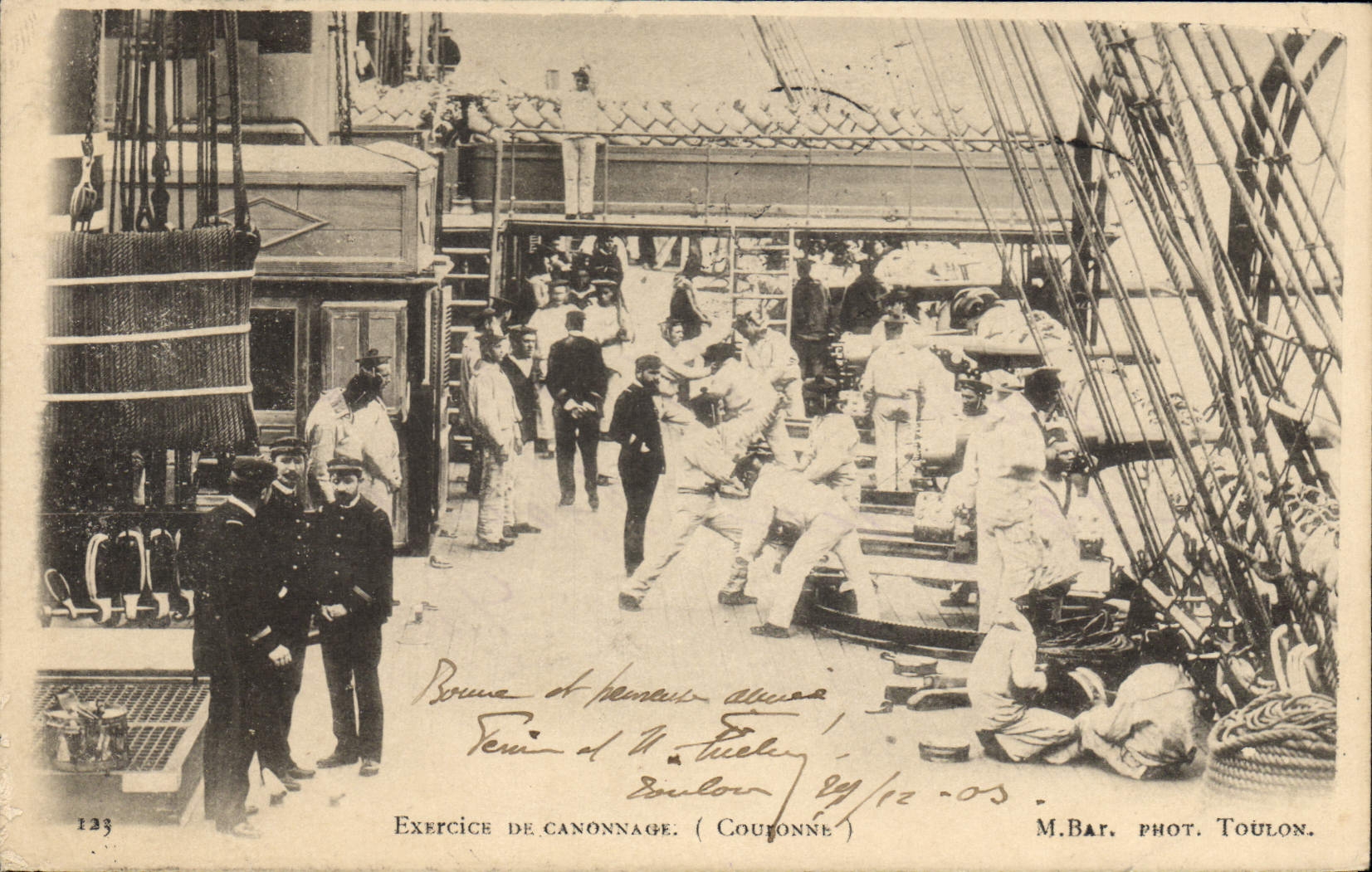 CPA Bateau Guerre Exercice de canonnage Couronne 