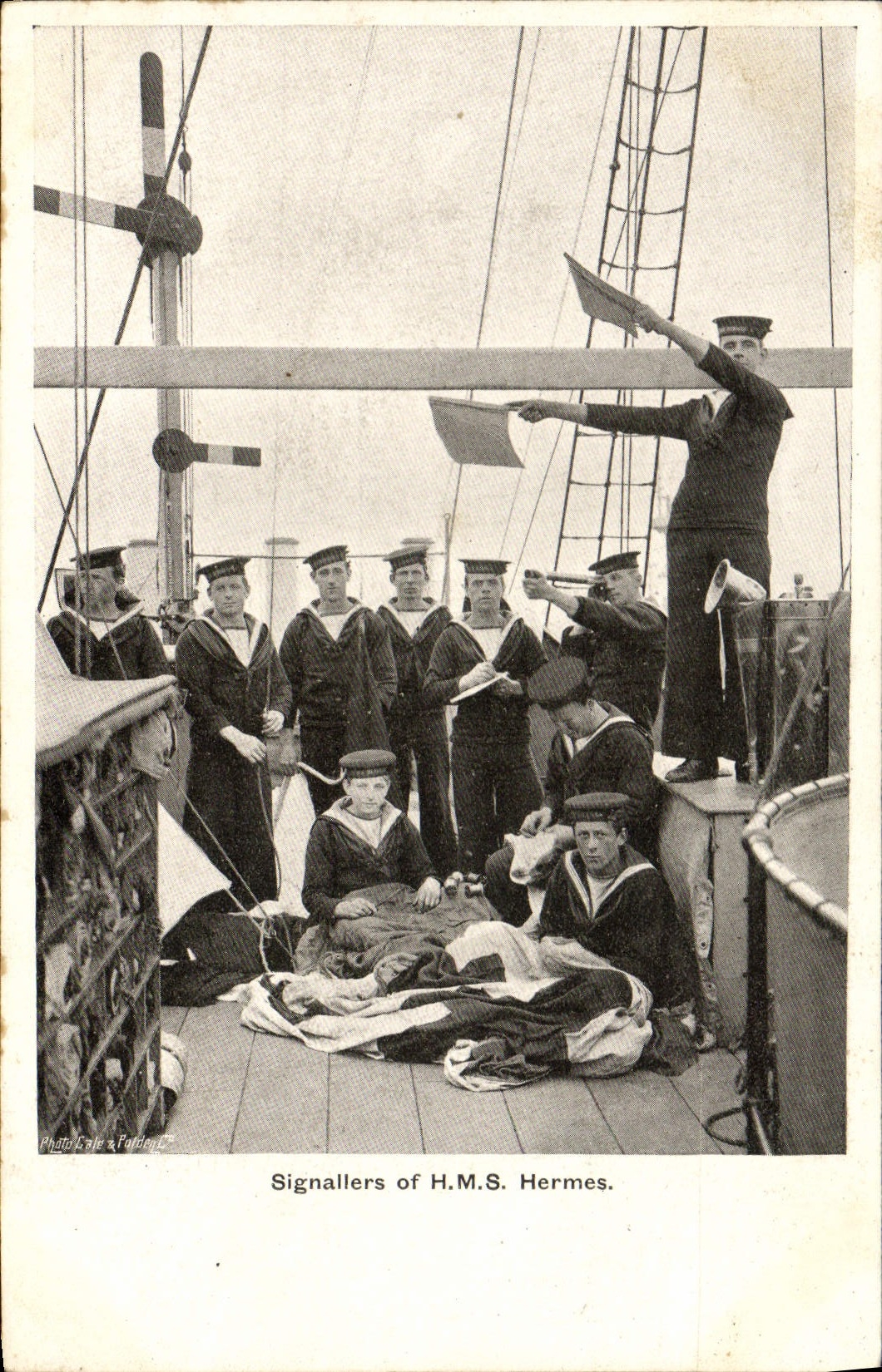 VINTAGE POSTCARD Boat War Signaliers off HMS Hermes
