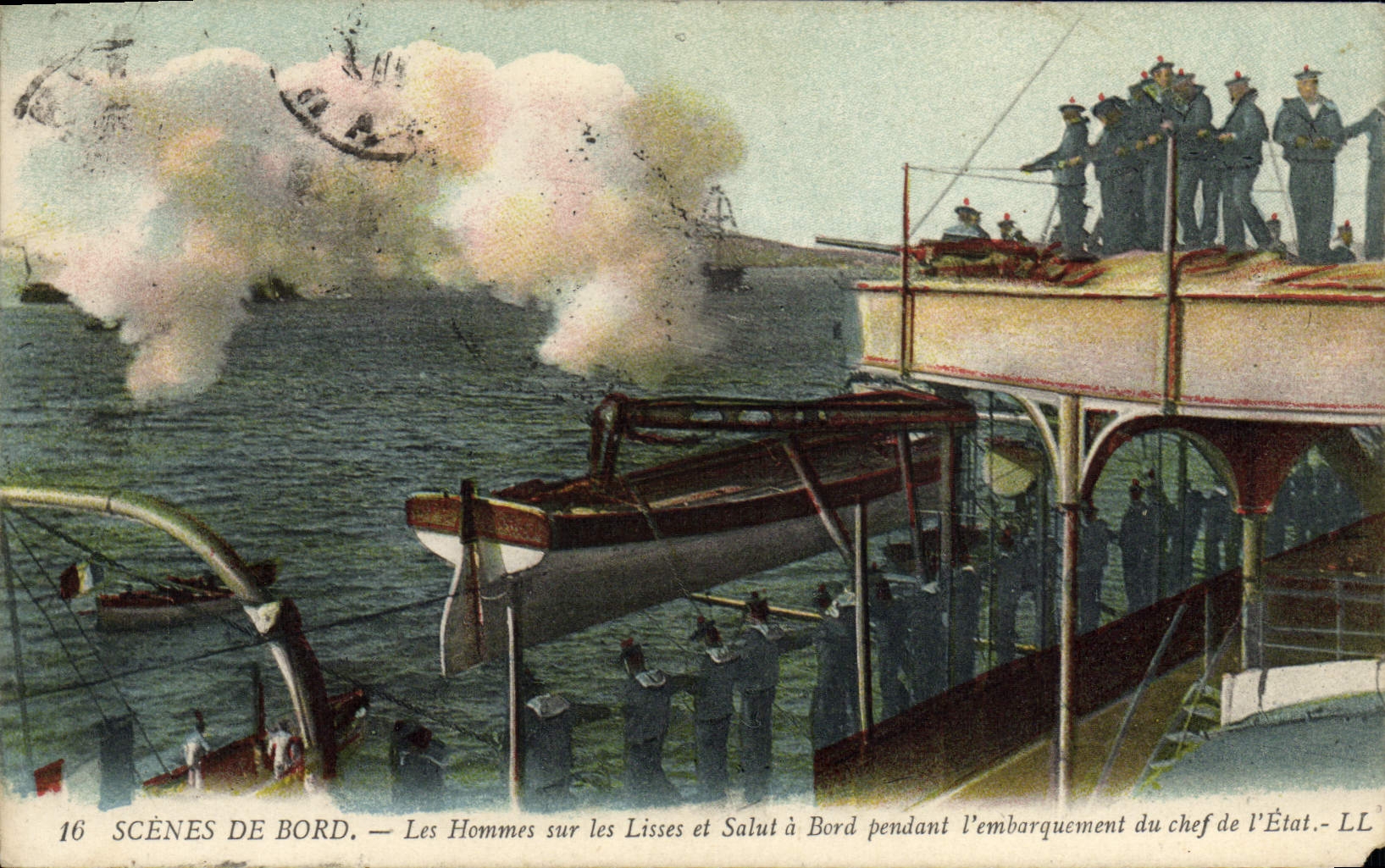 VINTAGE POSTCARD Boat War Scenes of edge the men on the Smooth and hello has edge during the loading of the Head of the State