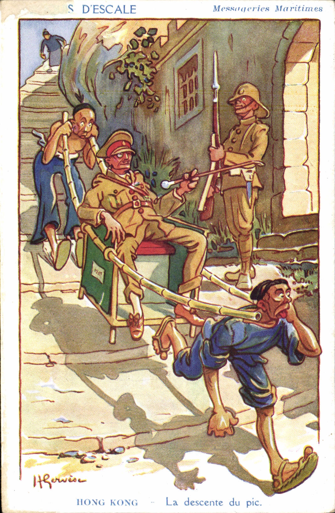 CPA Illustrateur Gervese Croquis d'escale Messageries Maritimes Hong Kong La descente a pic