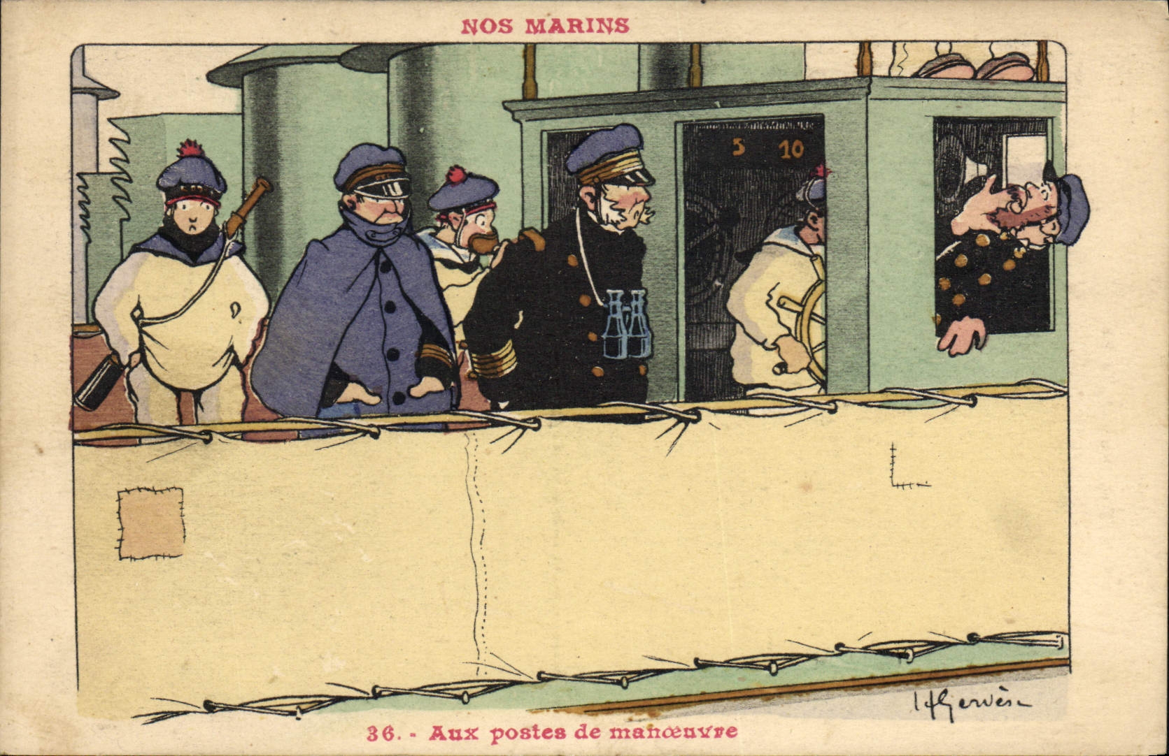 CPA Illustrateur Gervese Nos marins Aux postes de manoeuvre