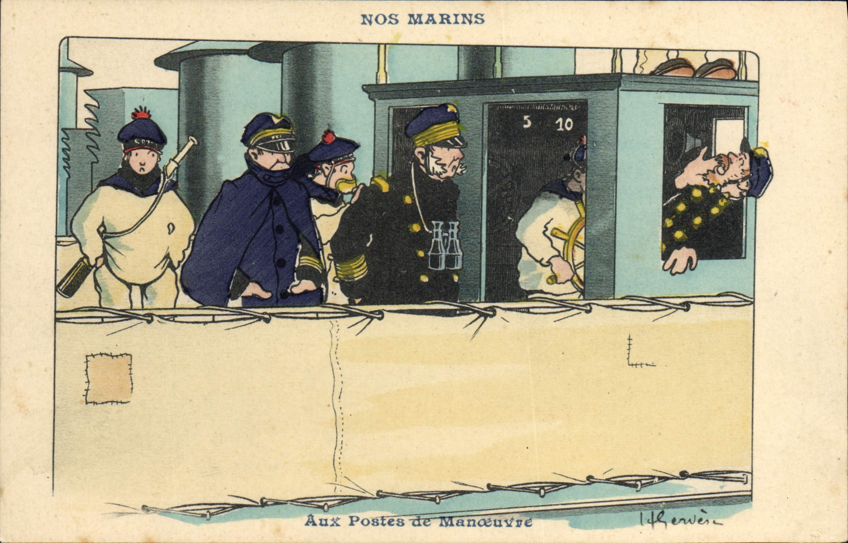 CPA Illustrateur Gervese Nos marins Aux postes de manoeuvre