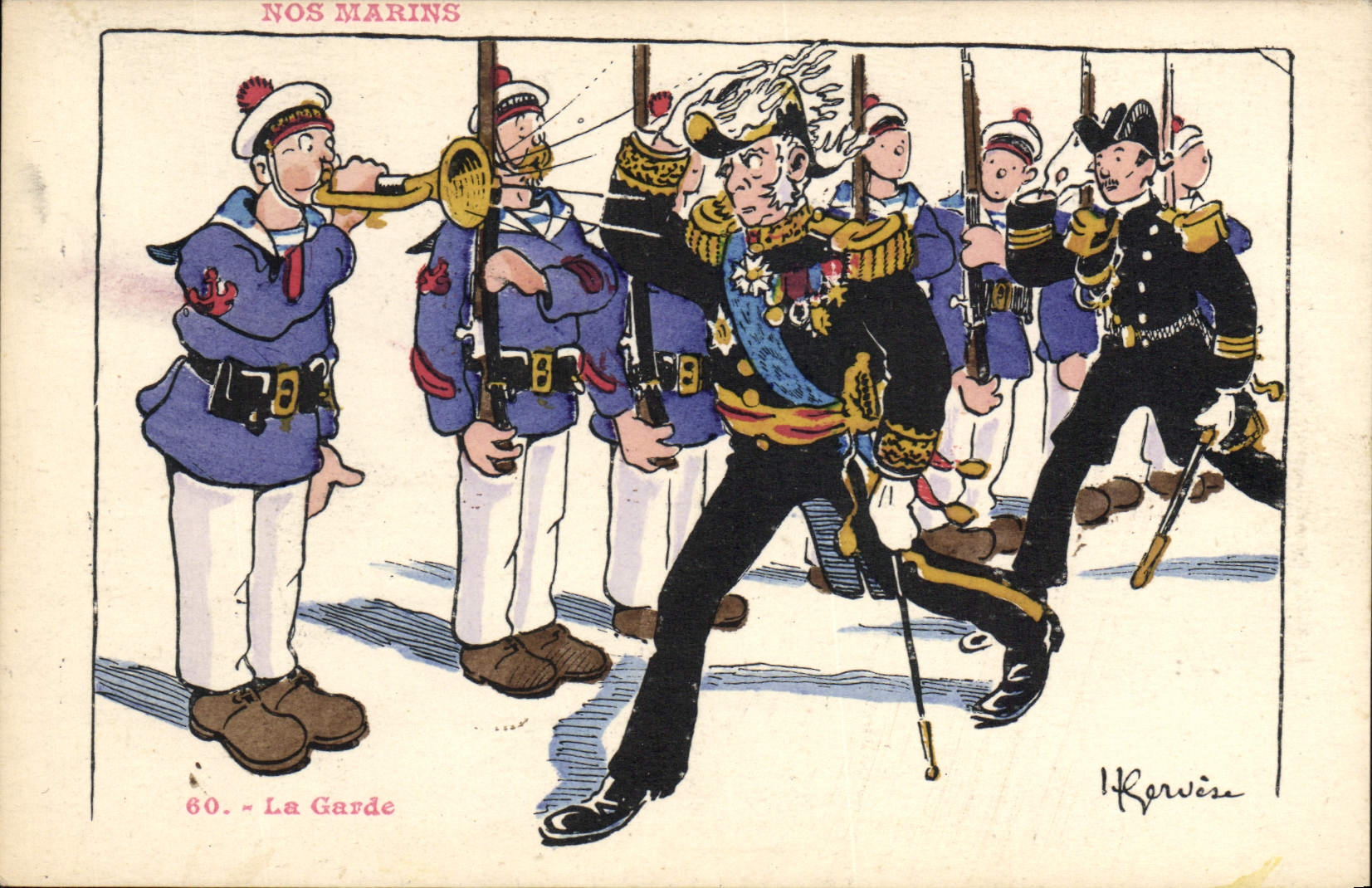 Ilustrador de Gervese de la POSTAL de la VENDIMIA nuestro protector de los marineros