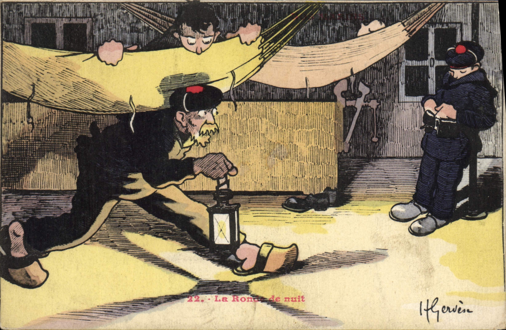 CPA Illustrateur Gervese Nos marins La ronde de nuit