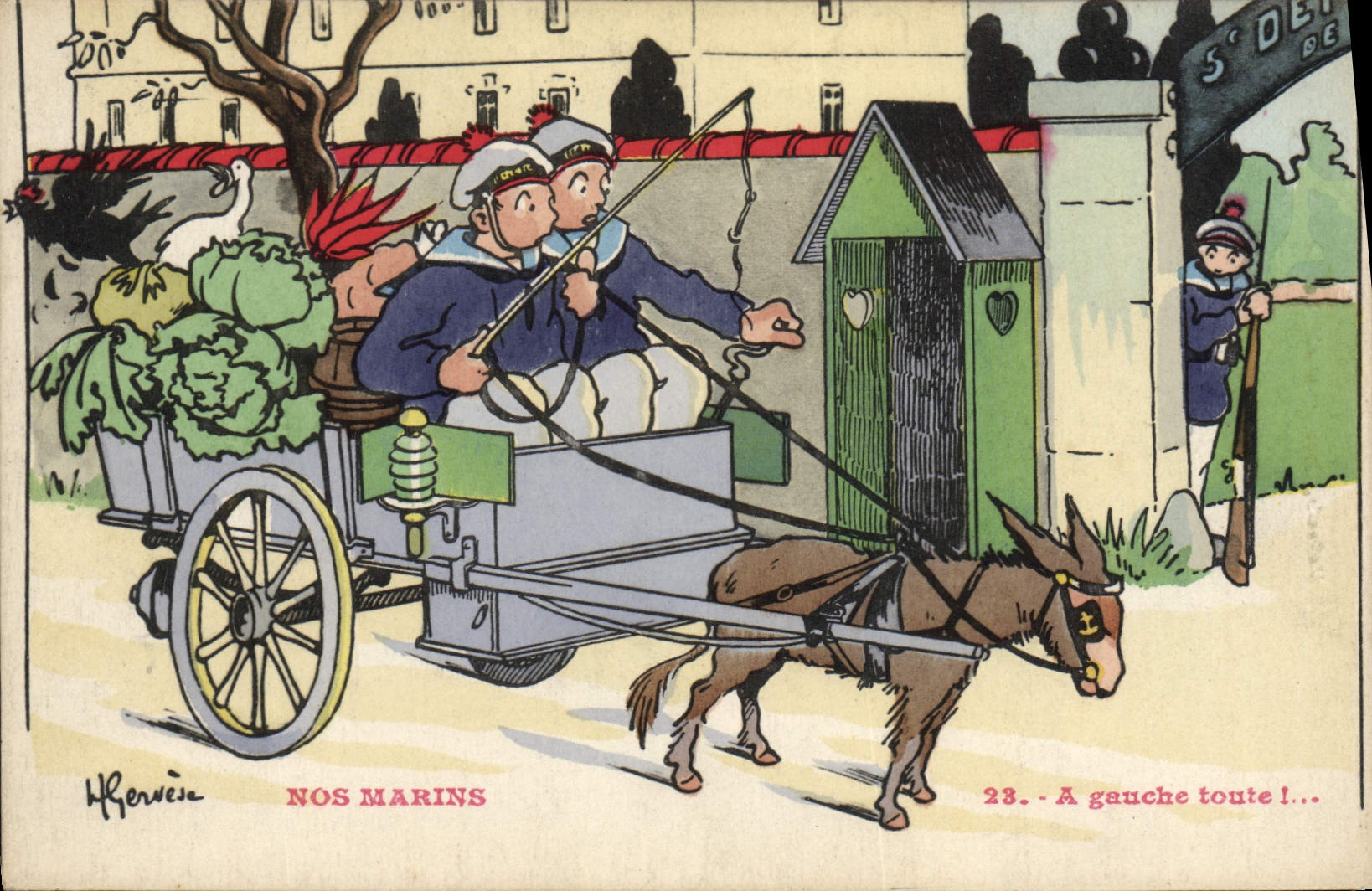 CPA Illustrateur Gervese Nos marins A gauche toute ! Ane Mule
