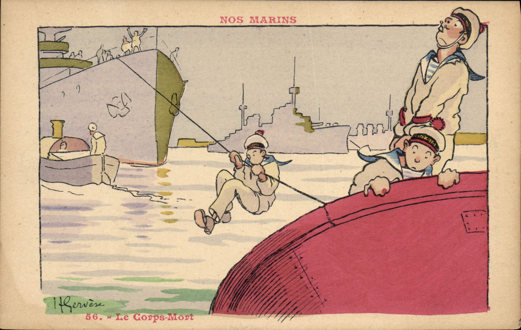 CPA Illustrateur Gervese Nos marins Le corps mort