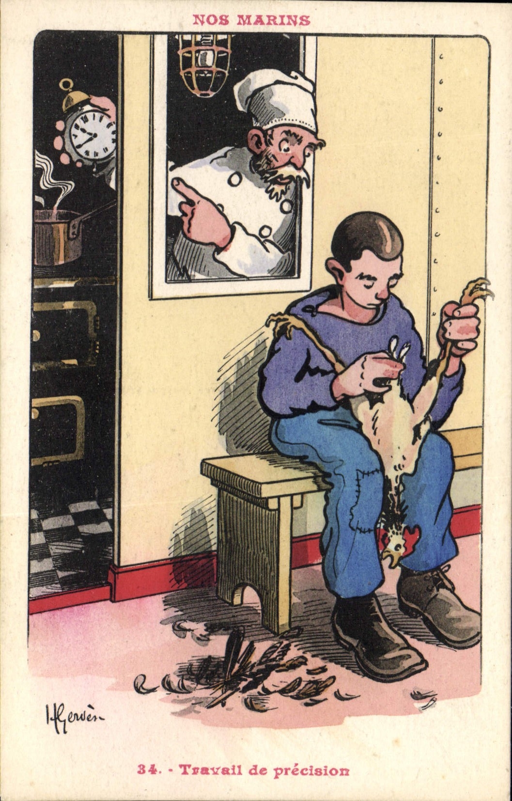 Ilustrador de Gervese de la POSTAL de la VENDIMIA nuestro trabajo de los marineros de la precisión