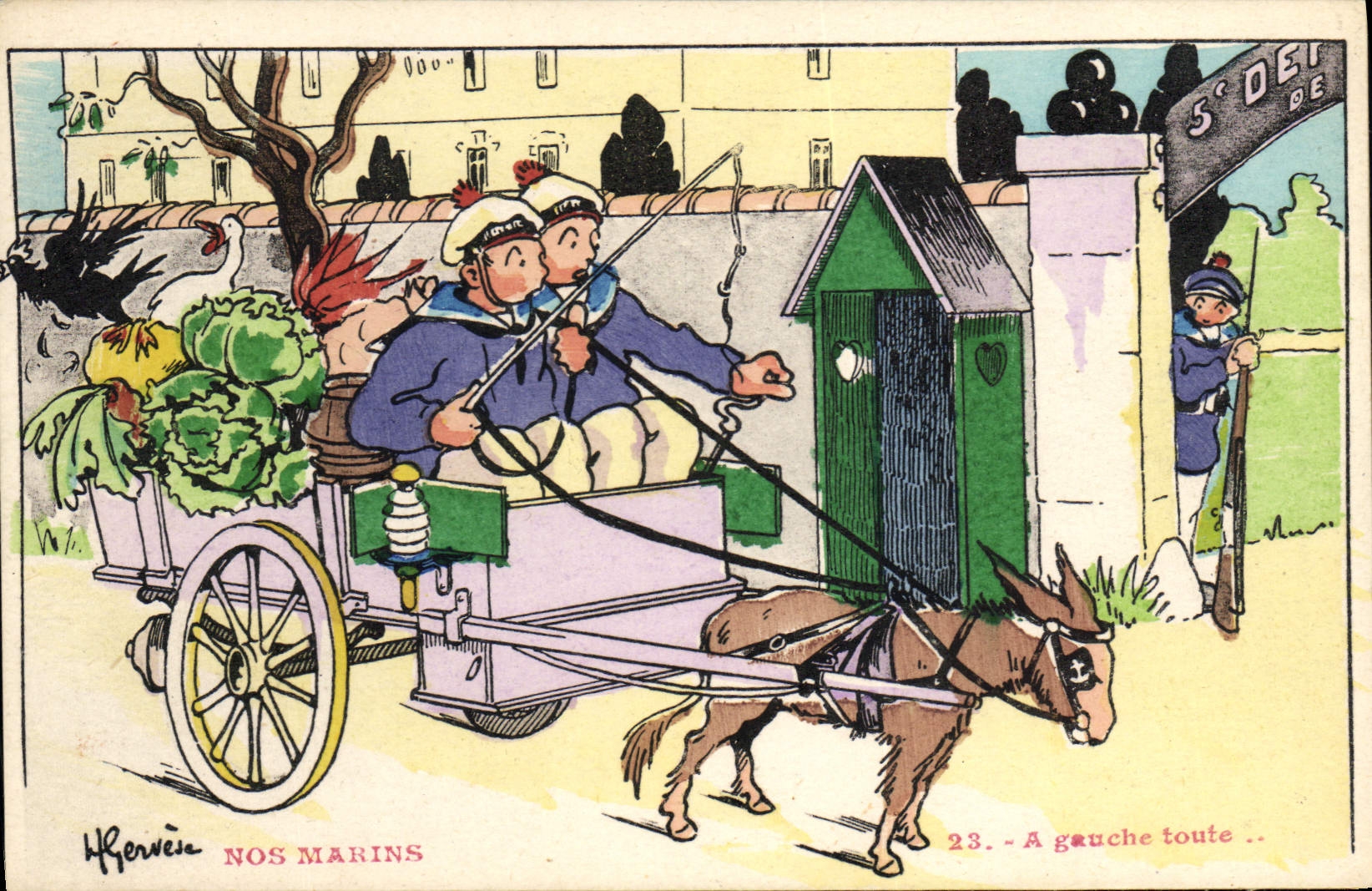 CPA Illustrateur Gervese Nos marins A gauche toute ! Ane Mule