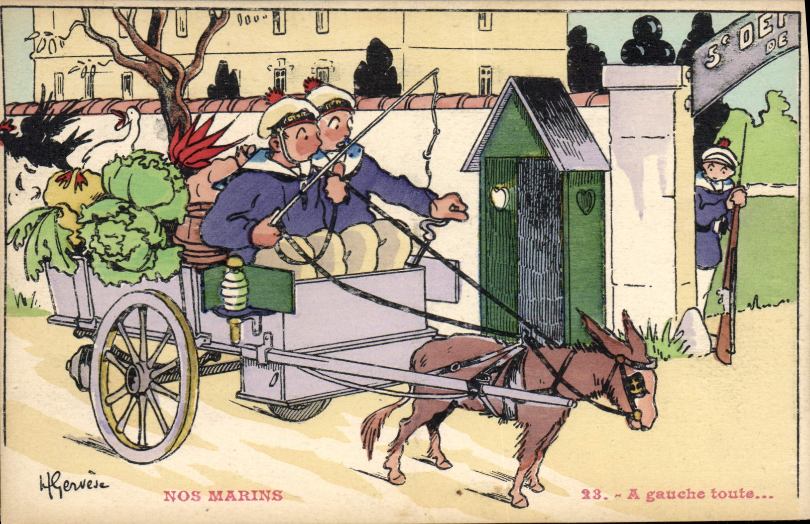 CPA Illustrateur Gervese Nos marins A gauche toute ane Mule