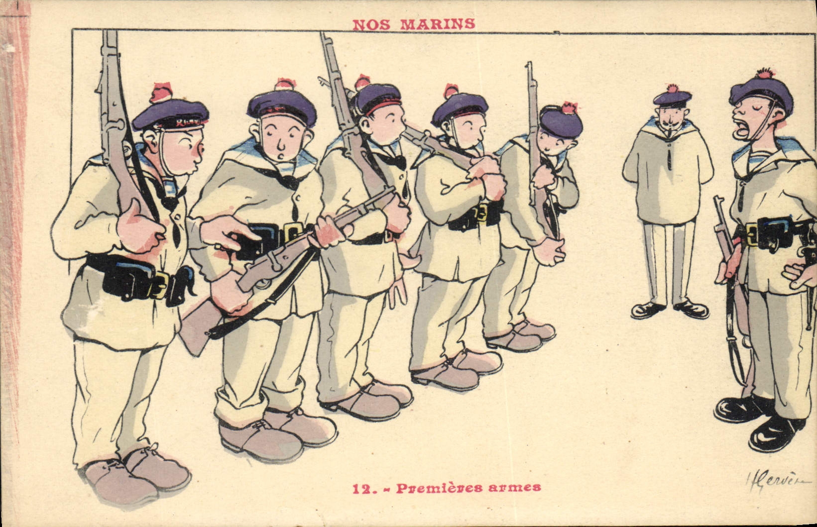 CPA Illustrateur Gervese Nos marins Premieres armes
