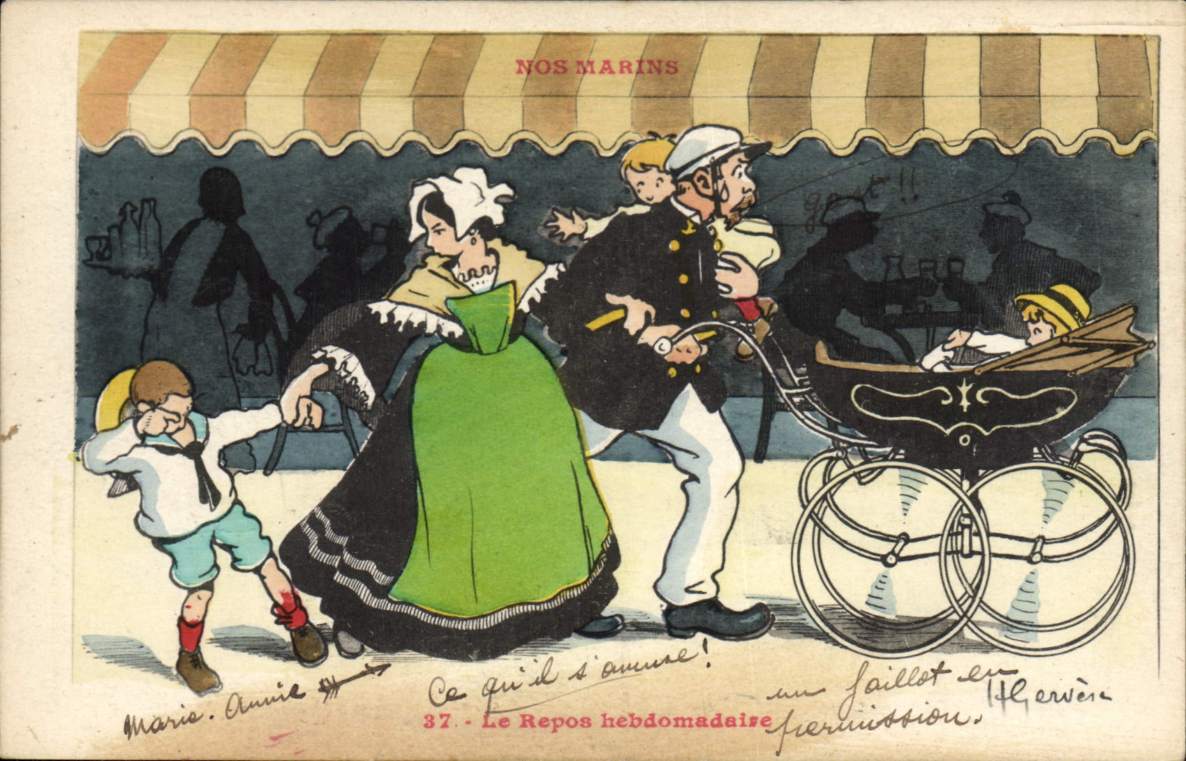 Ilustrador de Gervese de la POSTAL de la VENDIMIA nuestro resto semanal Poussette de los marineros