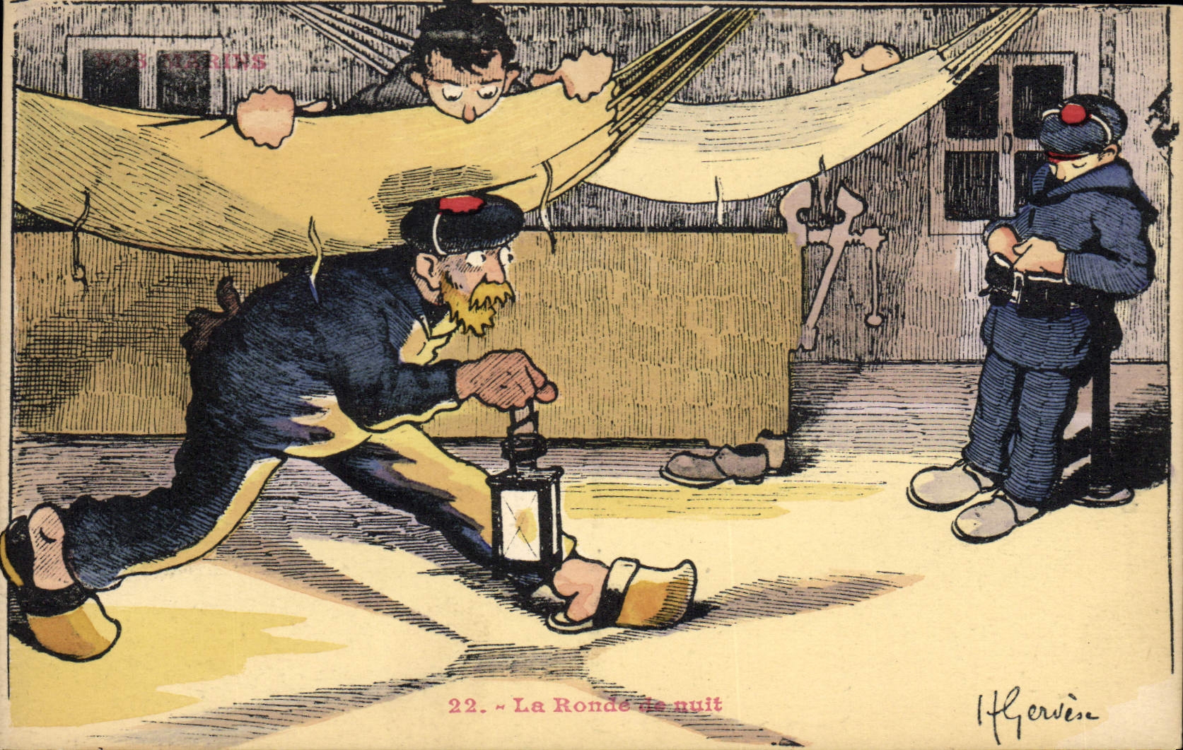 CPA Illustrateur Gervese Nos marins La ronde de nuit