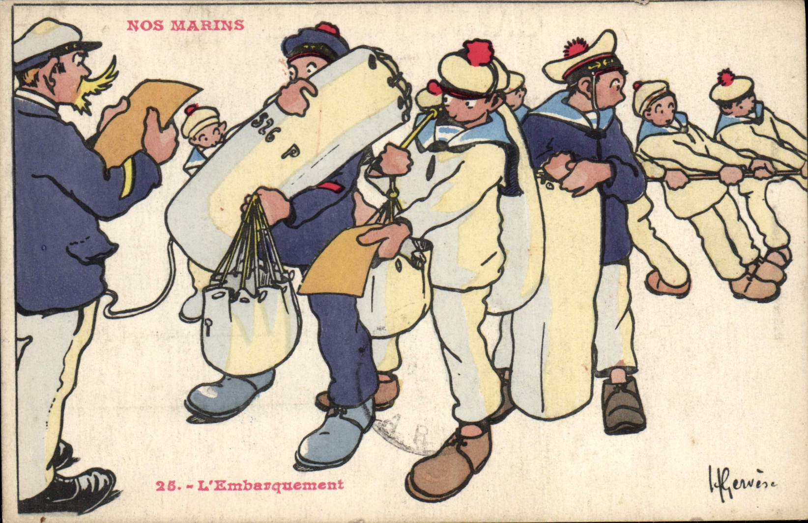 CPA Illustrateur Gervese Nos marins L'embarquement