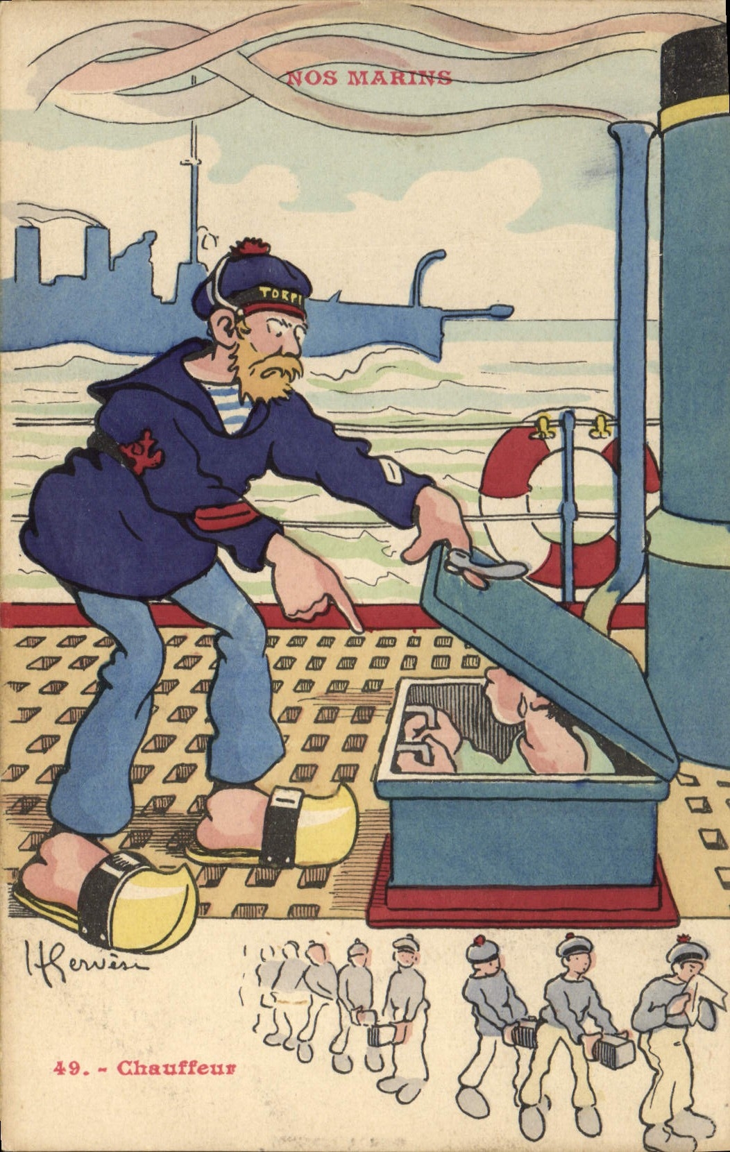 CPA Illustrateur Gervese Nos marins Chauffeur