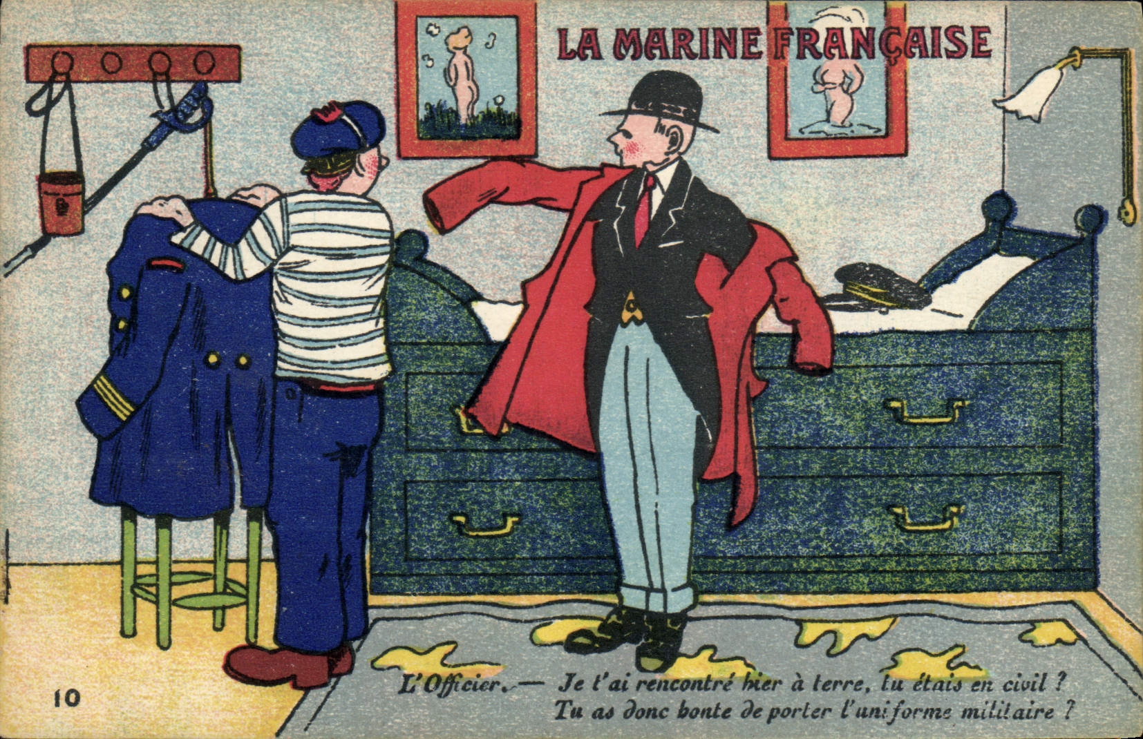 VINTAGE POSTCARD Boat War French Navy Officer