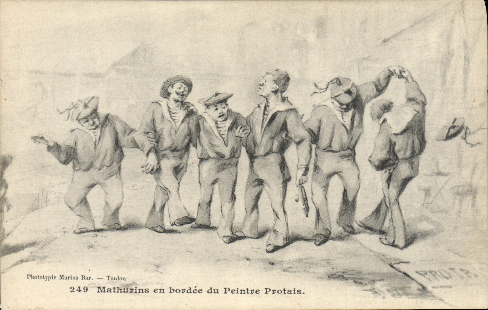 CPA Bateau Guerre Marins Mathurins en bordee du peintre Protais