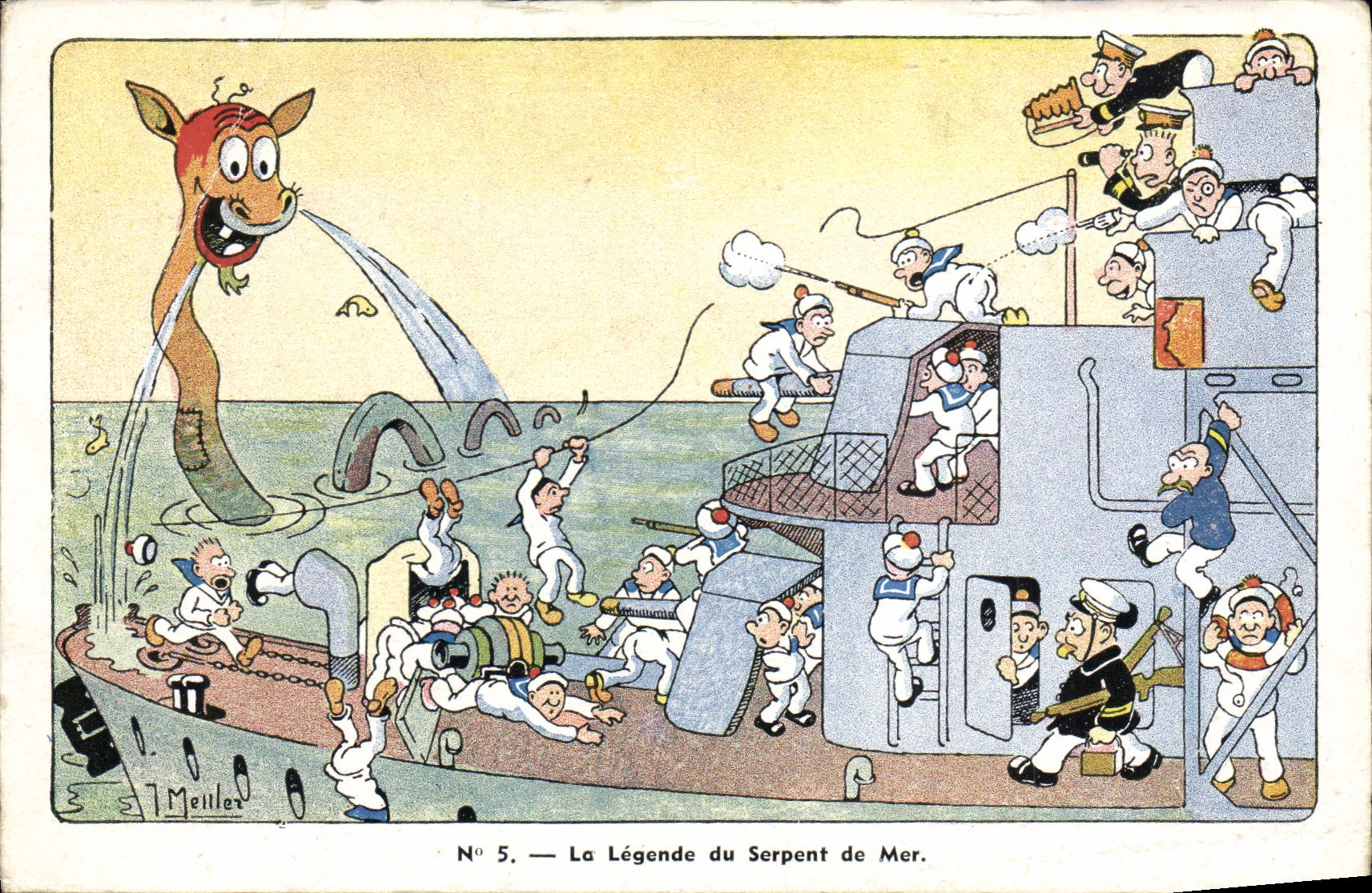CPA Bateau Guerre La legende du serpent de mer 