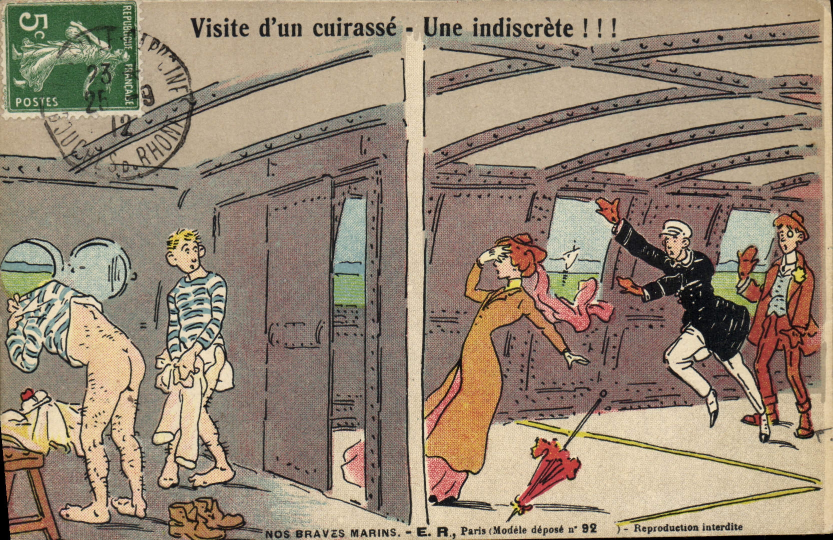 VINTAGE POSTCARD Bateau War Visits of a Marins armor