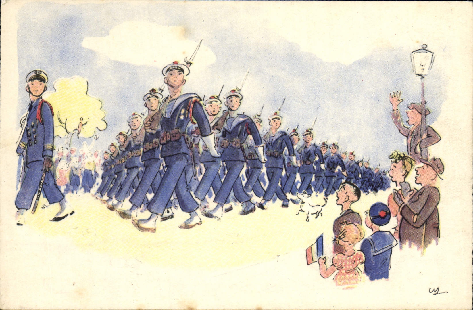 CPA Bateau Guerre Fusiliers 