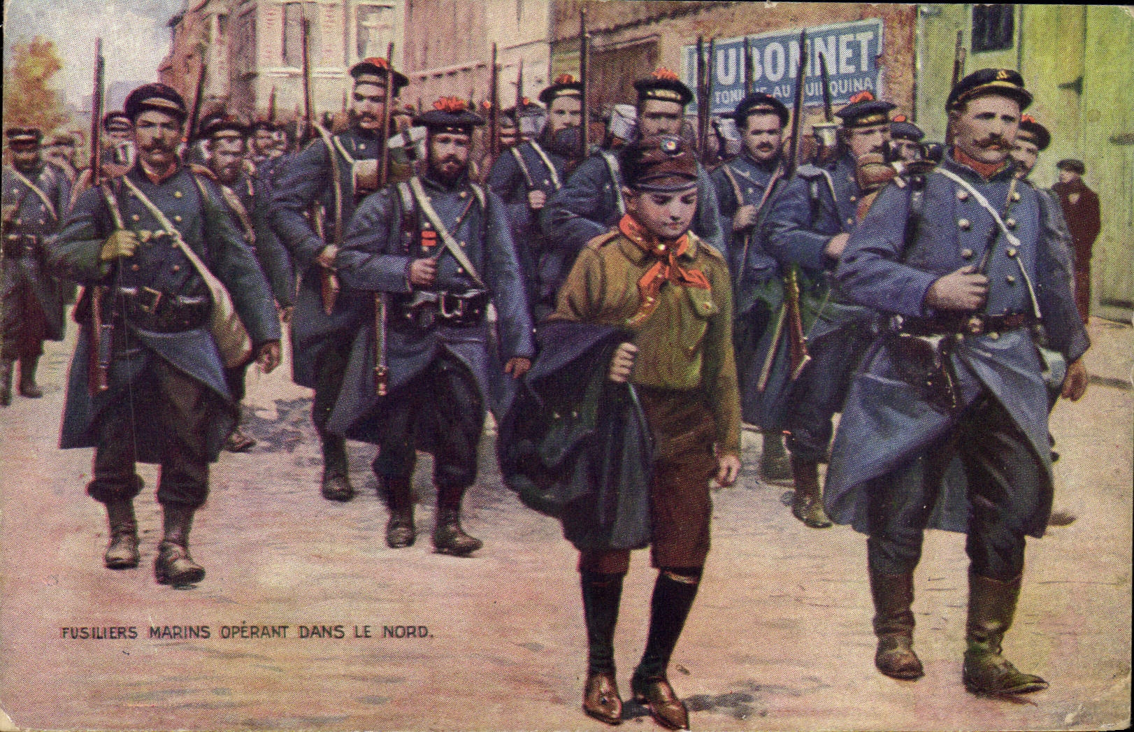 VINTAGE POSTCARD Boat tonic War wine Dubonnet quinquina marine Fusiliers operating in North