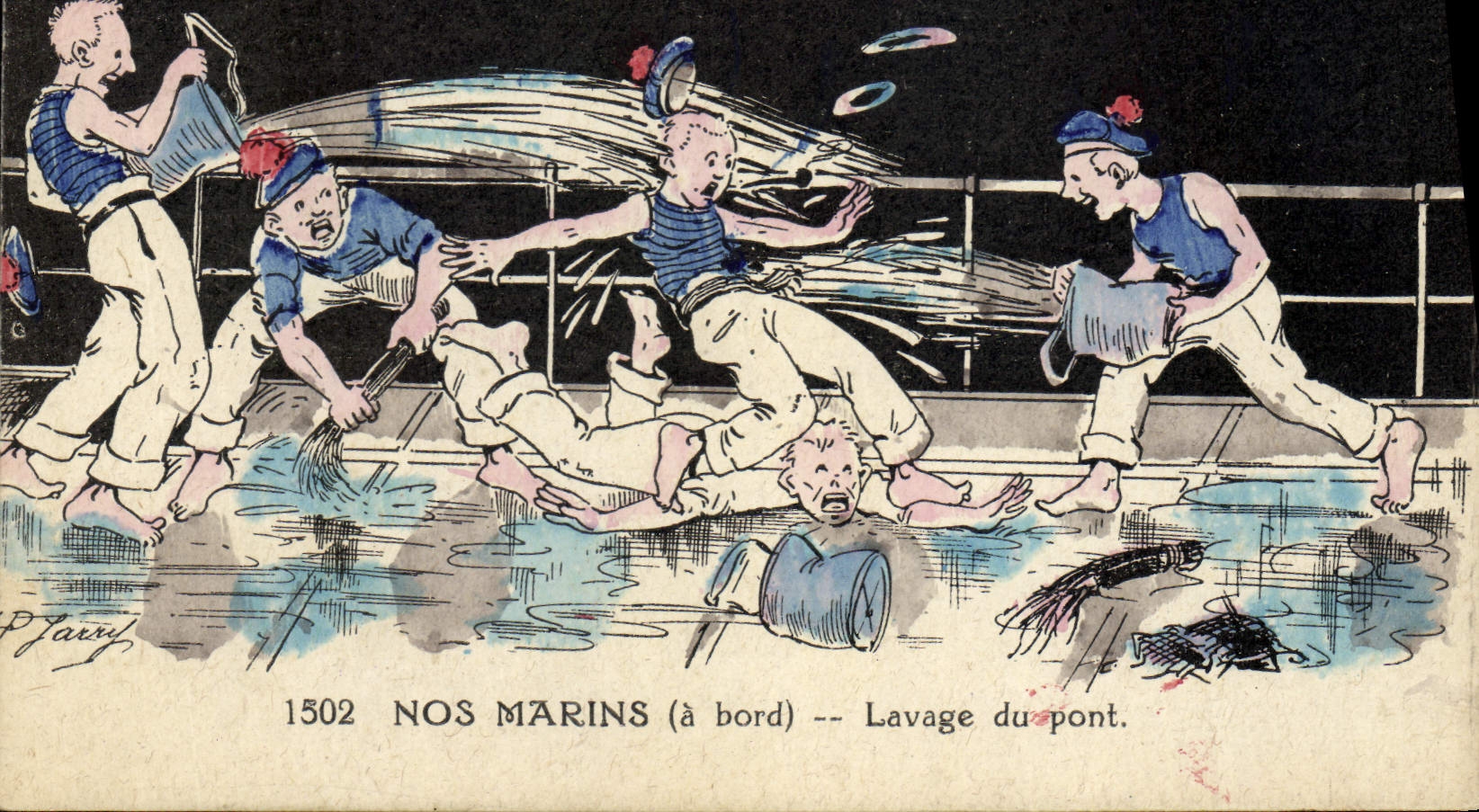 CPA Bateau Guerre Nos marins Lavage du pont