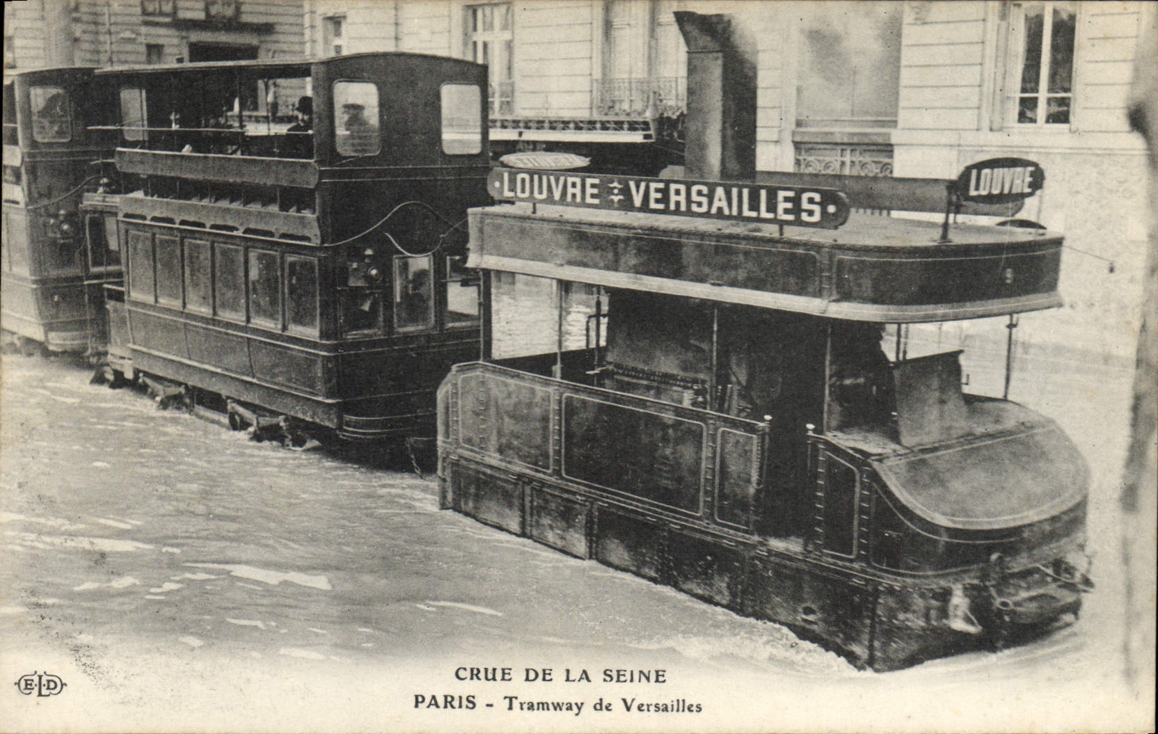 VINTAGE POSTCARD Tram Train Raw of the Seine Paris Tram of Versailles Louvre