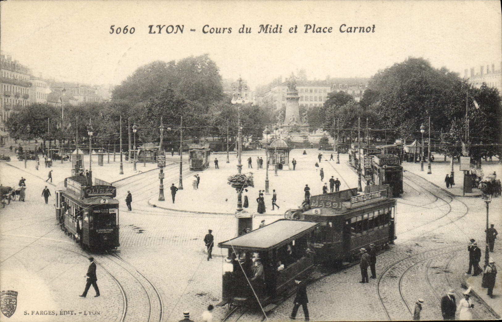 Curso de Lyon del tren de la tranvía de la POSTAL de la VENDIMIA del lugar del sur y de Carnot