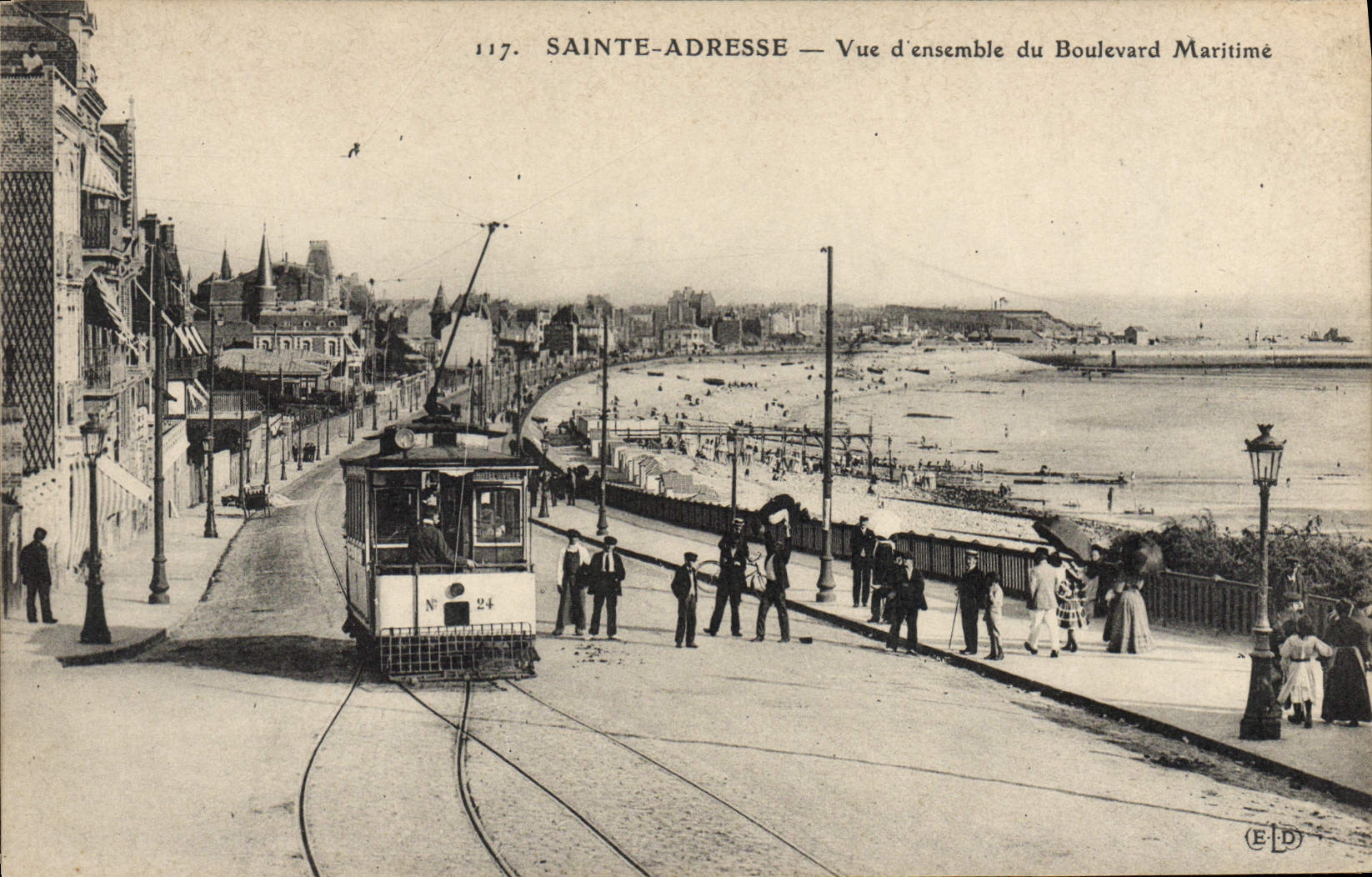 VINTAGE POSTCARD Tram Train Sainte Overall picture Address of the maritime boulevard