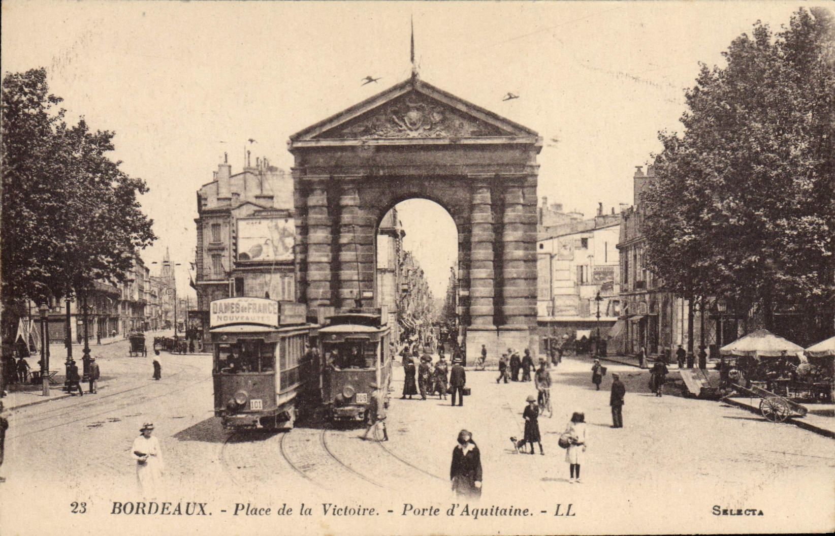 Lugares del tren de Burdeos del tranvía de la POSTAL de la VENDIMIA del Victoire Porte de Aquitaine