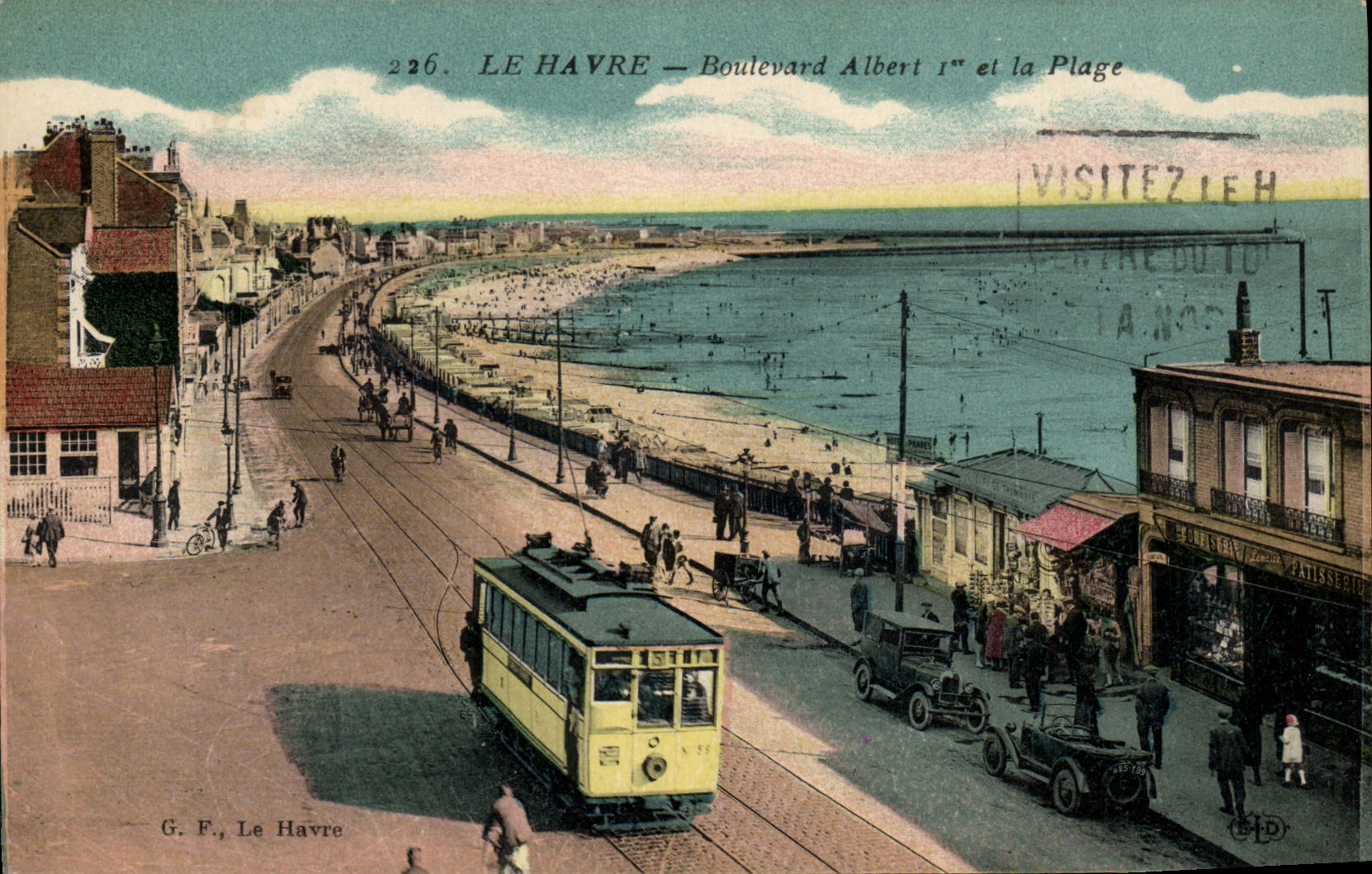VINTAGE POSTCARD Tram Train Le Havre boulevard Albert 1st and the beach