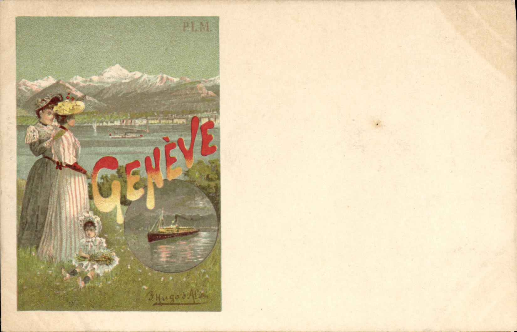 VINTAGE POSTCARD Fantasy Illustrator Geneva Train