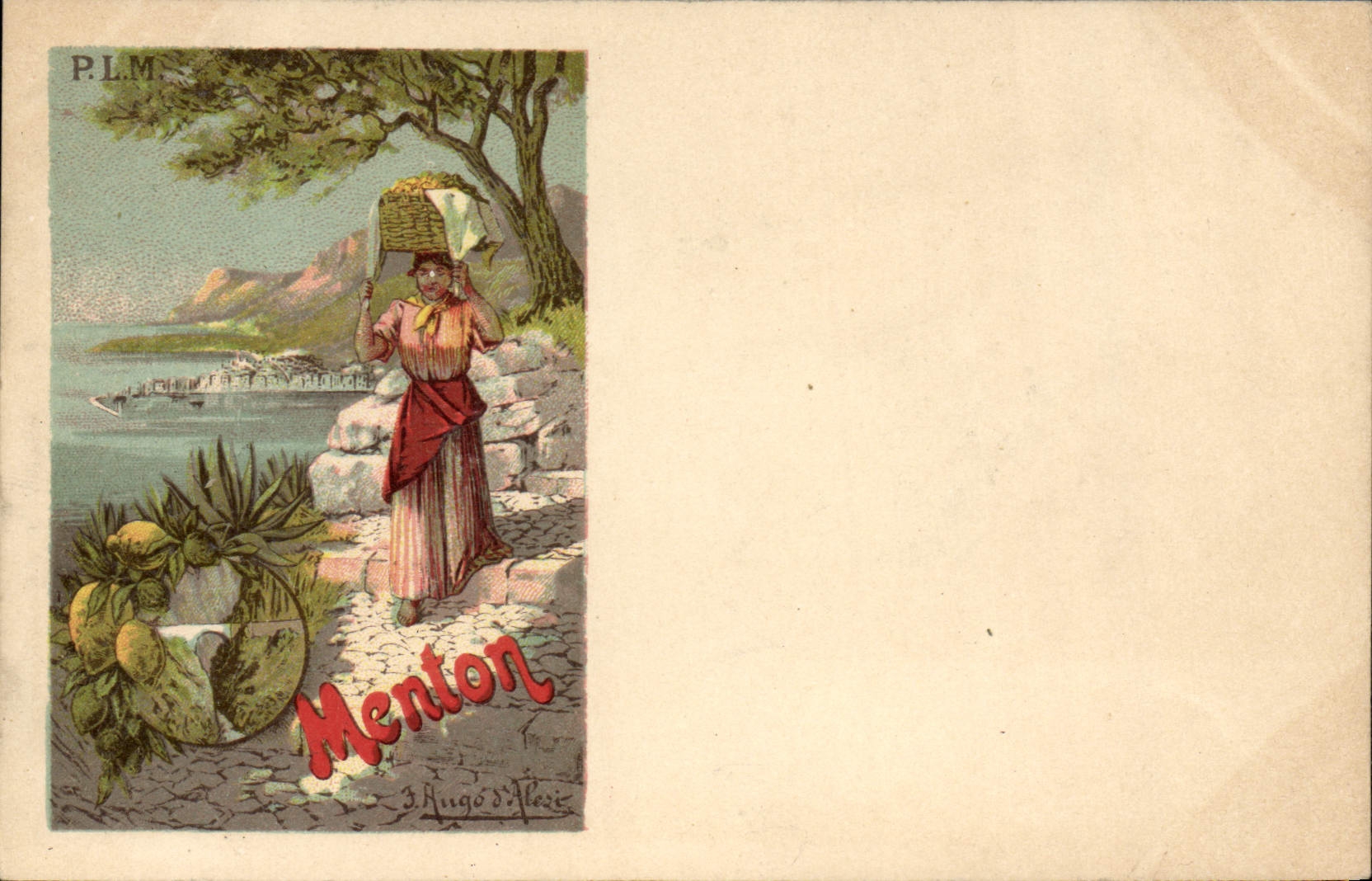 VINTAGE POSTCARD Fantasy Illustrator Menton Train PLM