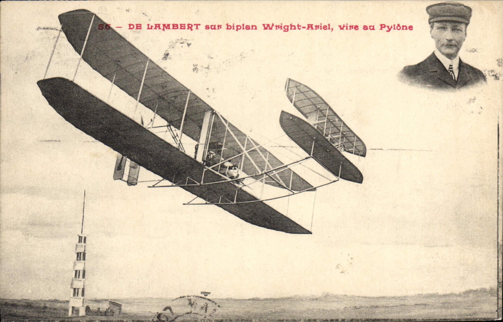 CPA Avion Aviation De lambert sur biplan Wright Ariel vire au pylone 