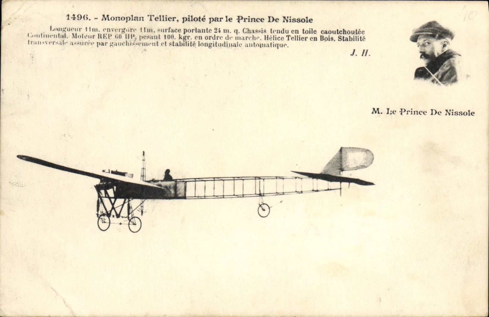 CPA Avion Aviation Monoplan Tellier pilote par le prince de Nissole 