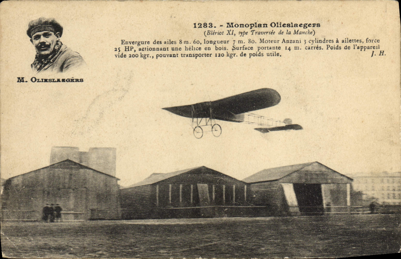 El tipo de Olieslaegers Bleriot XI del monoplano de la aviación del plano de la POSTAL de la VENDIMIA cruzó de la manga