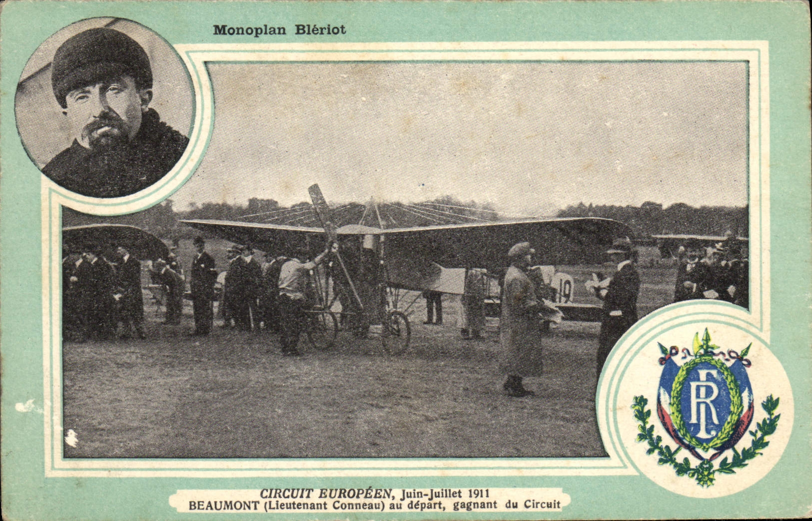 CPA Avion Aviation monoplan Bleriot Circuit europeen Juin Juillet 1911 Beaumont lieutenant Conneau au depart 